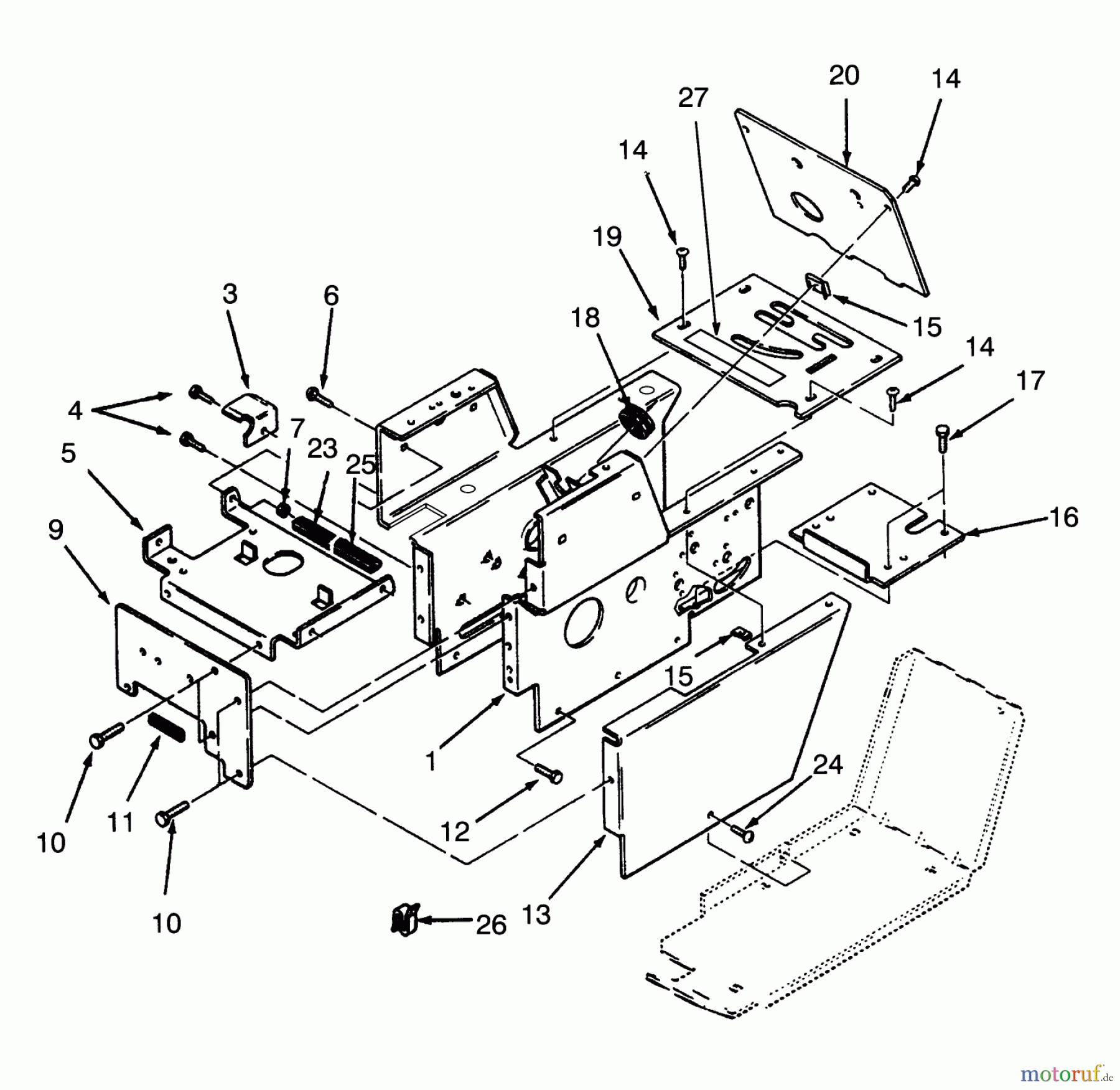 Toro Neu Mowers, Lawn & Garden Tractor Seite 1 73320 (310-8) - Toro 310-8 Garden Tractor, 1993 (3900001-3999999) HOOD STAND AND SUPPORT
