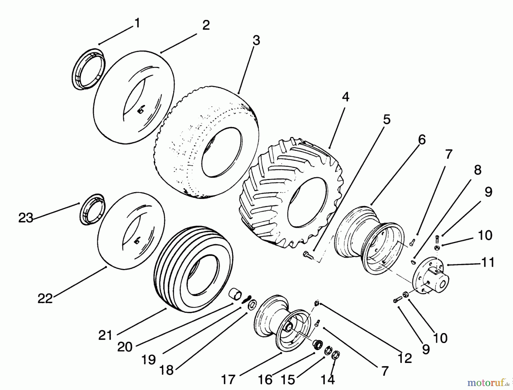 Toro Neu Mowers, Lawn & Garden Tractor Seite 1 73320 (310-8) - Toro 310-8 Garden Tractor, 1993 (3900001-3999999) WHEELS AND TIRES
