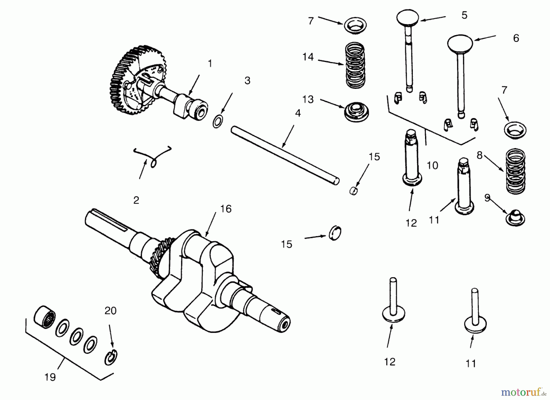 Toro Neu Mowers, Lawn & Garden Tractor Seite 1 73362 (312-8) - Toro 312-8 Garden Tractor, 1994 (4900001-4999999) CAMSHAFT, CRANKSHAFT AND VALVES