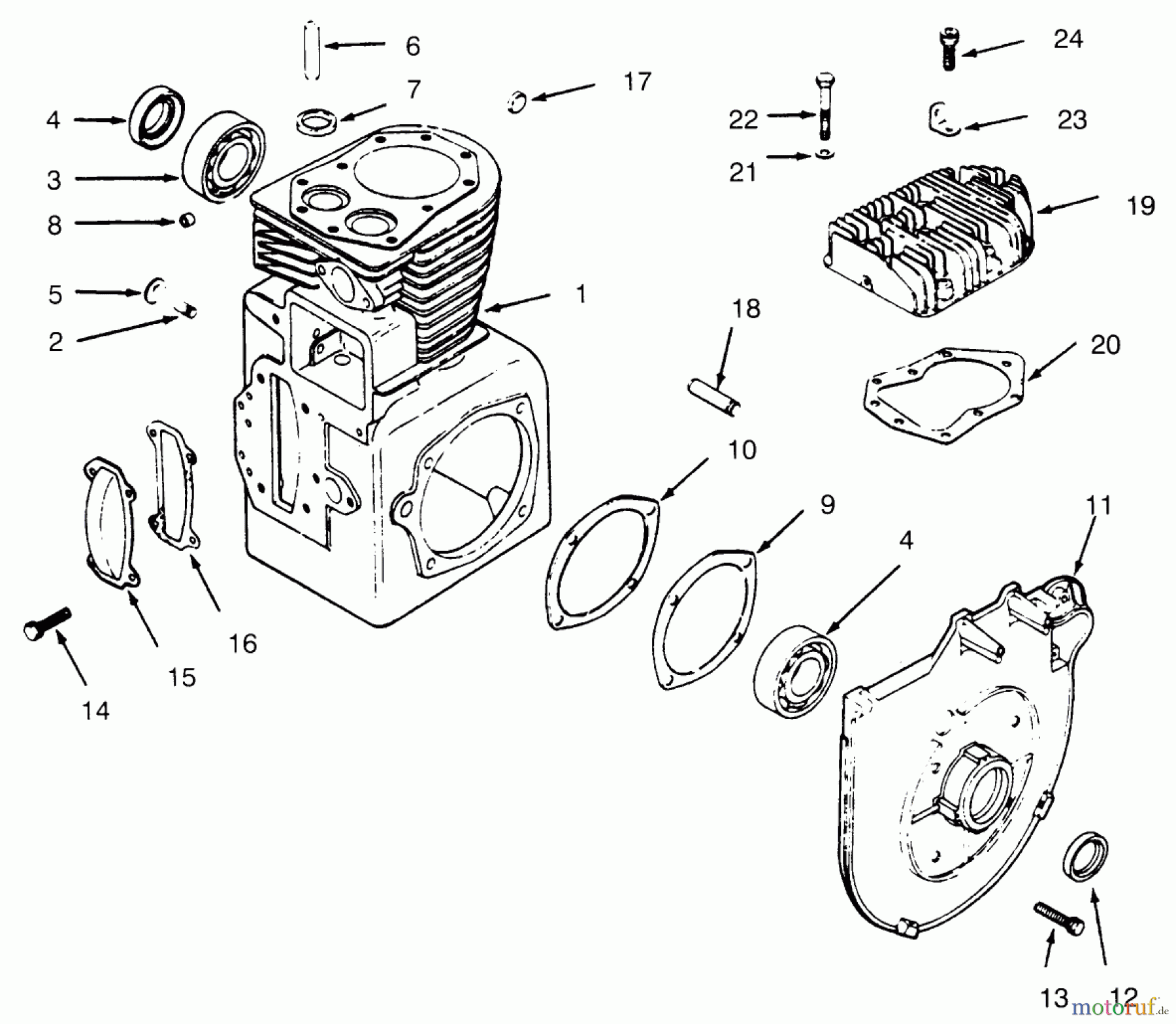 Toro Neu Mowers, Lawn & Garden Tractor Seite 1 73362 (312-8) - Toro 312-8 Garden Tractor, 1994 (4900001-4999999) CRANKCASE AND CYLINDER HEAD