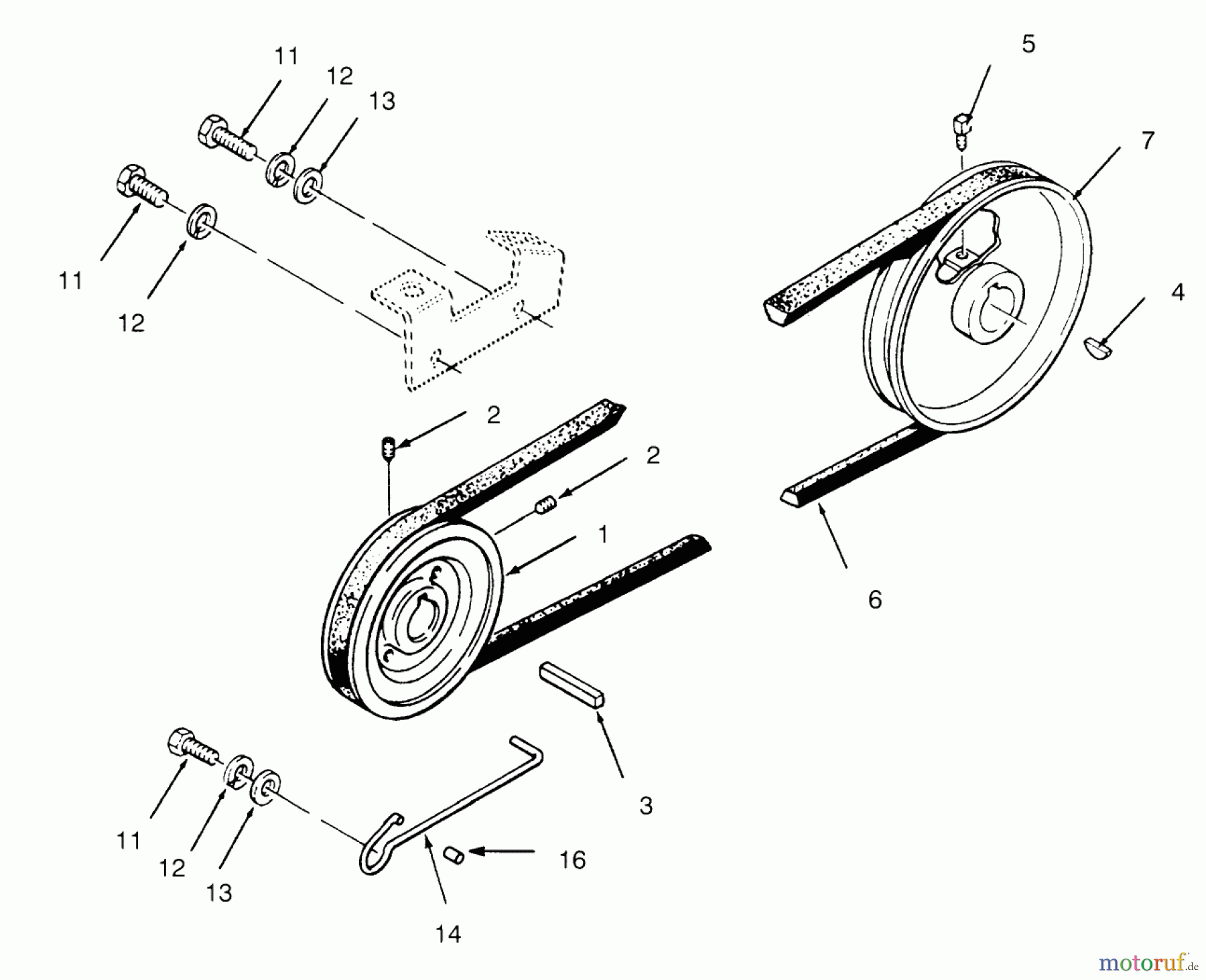 Toro Neu Mowers, Lawn & Garden Tractor Seite 1 73362 (312-8) - Toro 312-8 Garden Tractor, 1994 (4900001-4999999) DRIVE BELT AND PULLEYS