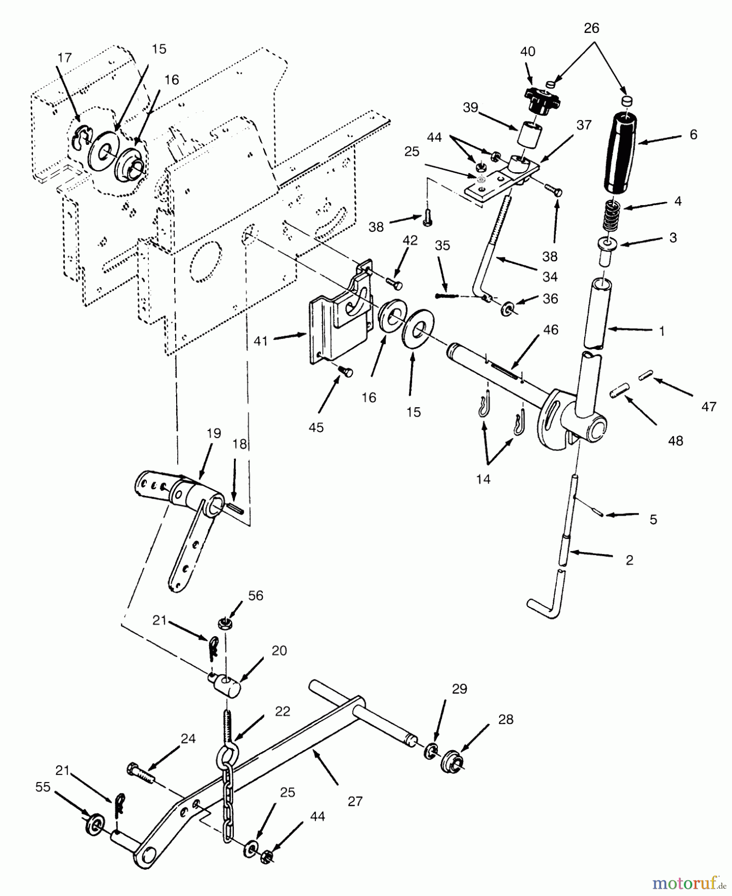 Toro Neu Mowers, Lawn & Garden Tractor Seite 1 73362 (312-8) - Toro 312-8 Garden Tractor, 1996 (6900001-6999999) MANUAL LIFT LINKAGE