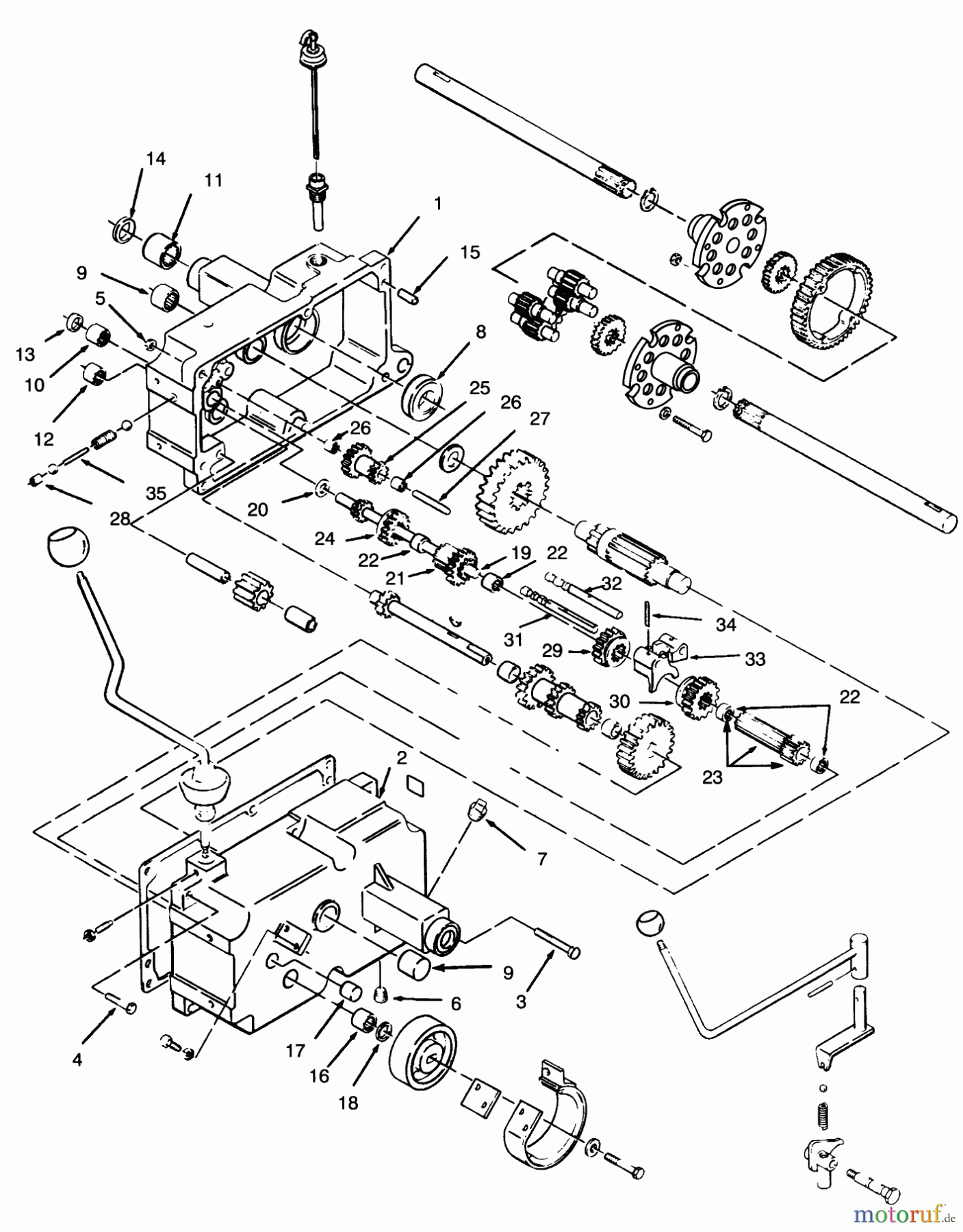 Toro Neu Mowers, Lawn & Garden Tractor Seite 1 73362 (312-8) - Toro 312-8 Garden Tractor, 1994 (4900001-4999999) TRANSMISSION 8-SPEED #1