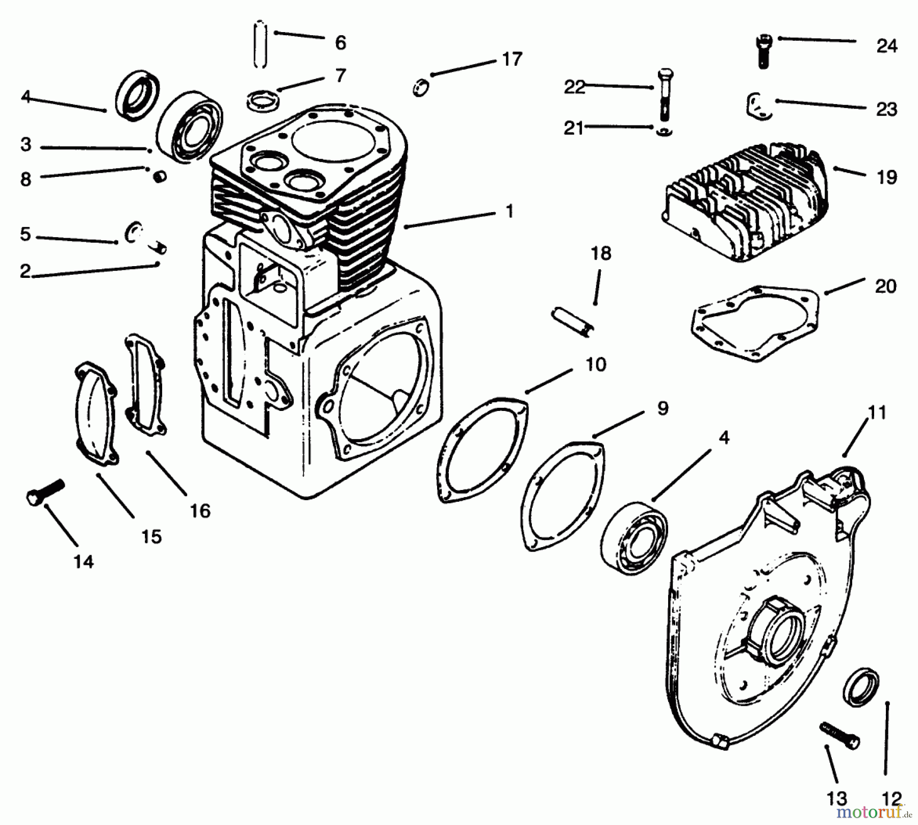 Toro Neu Mowers, Lawn & Garden Tractor Seite 1 73363 (312-8) - Toro 312-8 Garden Tractor, 1996 (6900001-6999999) CRANKCASE AND CYLINDER HEAD