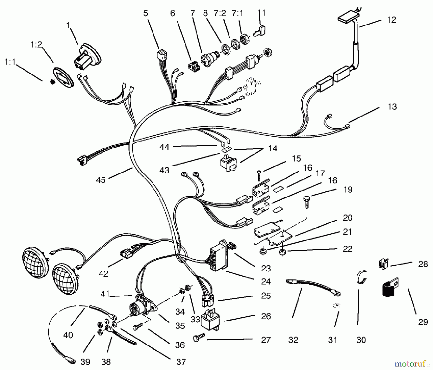  Toro Neu Mowers, Lawn & Garden Tractor Seite 1 73363 (312-8) - Toro 312-8 Garden Tractor, 1997 (7900001-7999999) 312-8 WIRE HARNESS ATTACHMENT & COMPONENT-S
