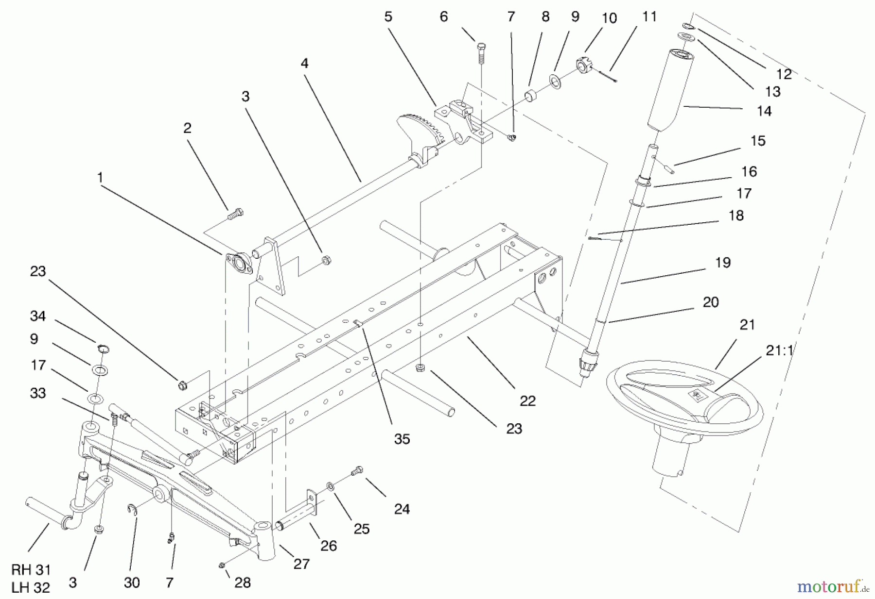  Toro Neu Mowers, Lawn & Garden Tractor Seite 1 73363 (312-8) - Toro 312-8 Garden Tractor, 1997 (7900001-7999999) FRAME AXLE AND STEERING SYSTEM