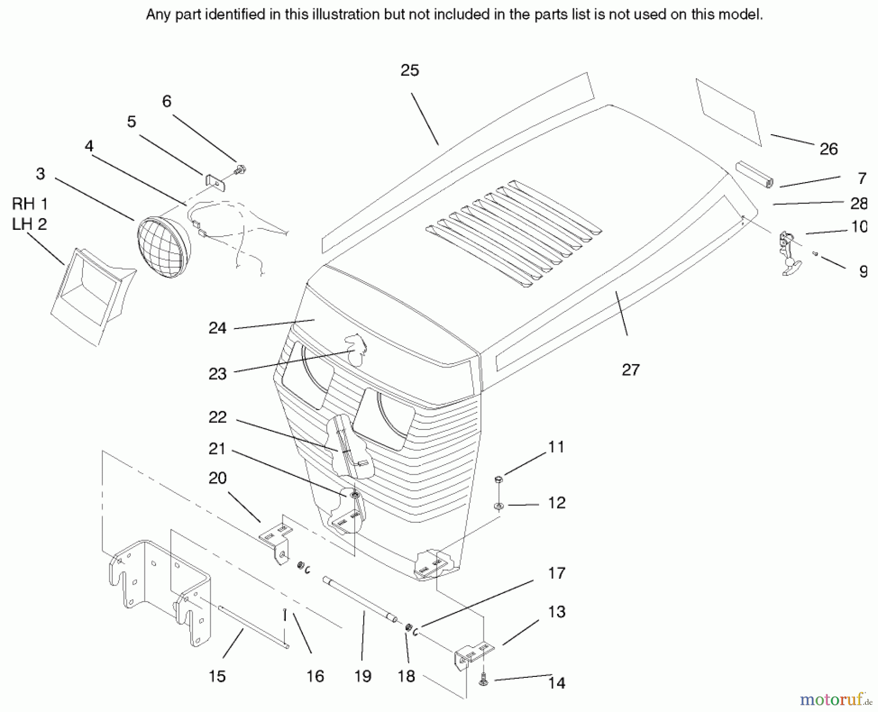 Toro Neu Mowers, Lawn & Garden Tractor Seite 1 73363 (312-8) - Toro 312-8 Garden Tractor, 1997 (7900001-7999999) HOOD ASSEMBLY