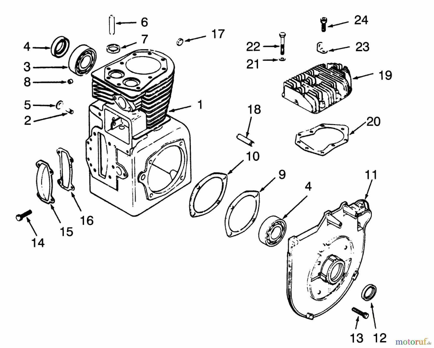 Toro Neu Mowers, Lawn & Garden Tractor Seite 1 73380 (312-8) - Toro 312-8 Garden Tractor, 1993 (3900001-3999999) CRANKCASE AND CYLINDER HEAD