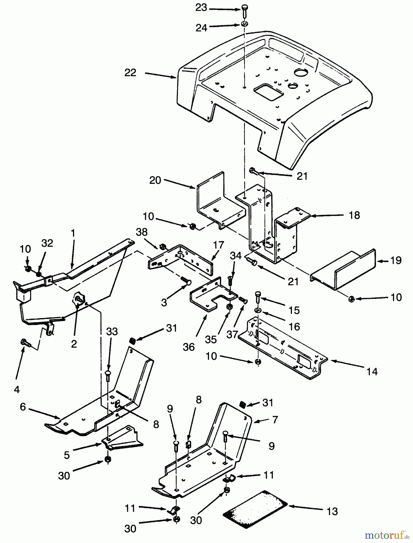  Toro Neu Mowers, Lawn & Garden Tractor Seite 1 73380 (312-8) - Toro 312-8 Garden Tractor, 1993 (3900001-3999999) FENDER AND SUPPORTS