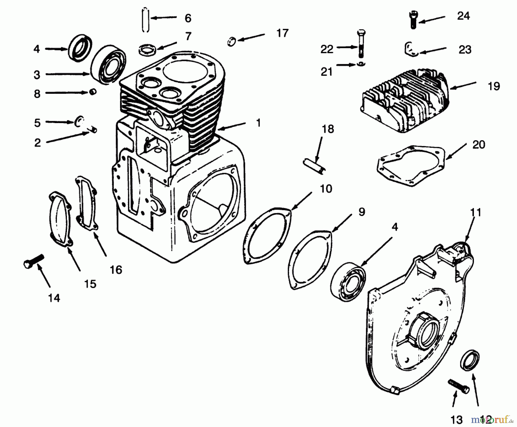 Toro Neu Mowers, Lawn & Garden Tractor Seite 1 73380 (312-8) - Toro 312-8 Garden Tractor, 1994 (4900001-4999999) CRANKCASE AND CYLINDER HEAD
