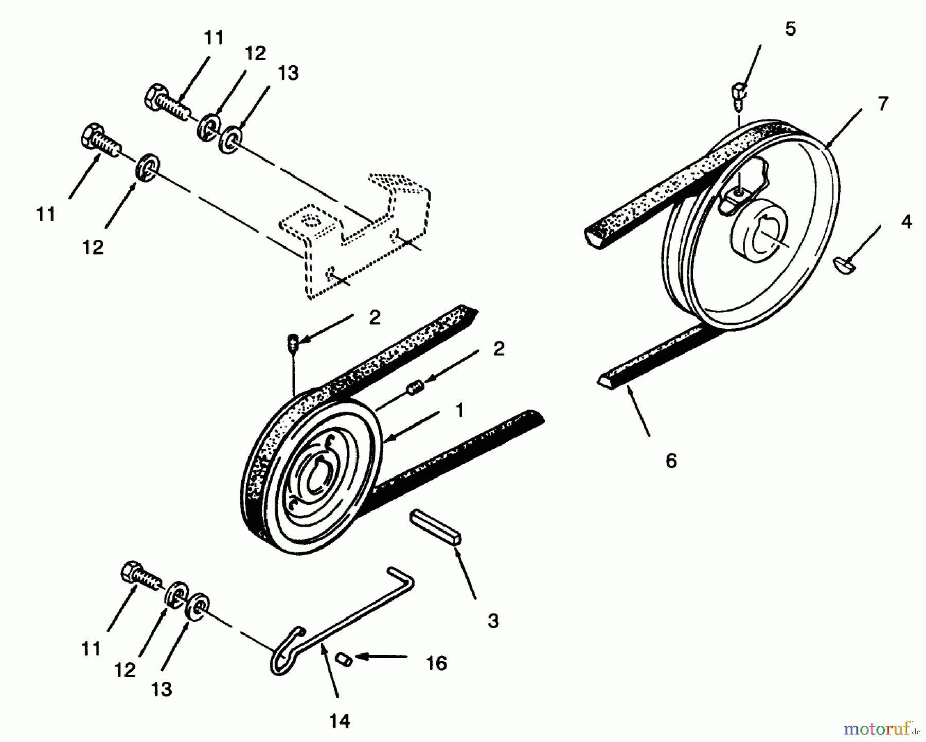 Toro Neu Mowers, Lawn & Garden Tractor Seite 1 73380 (312-8) - Toro 312-8 Garden Tractor, 1994 (4900001-4999999) DRIVE BELT AND PULLEYS