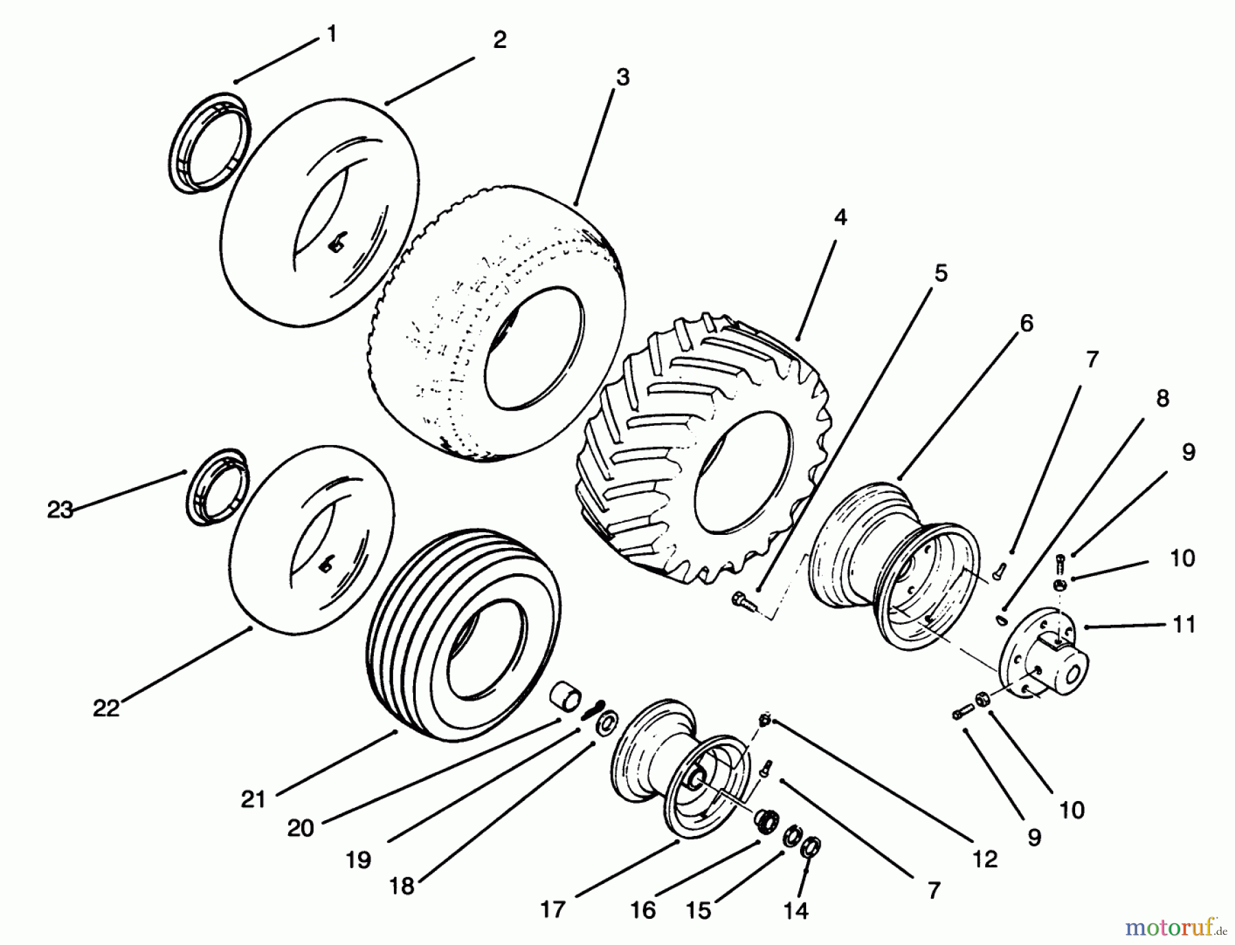 Toro Neu Mowers, Lawn & Garden Tractor Seite 1 73380 (312-8) - Toro 312-8 Garden Tractor, 1994 (4900001-4999999) WHEELS AND TIRES