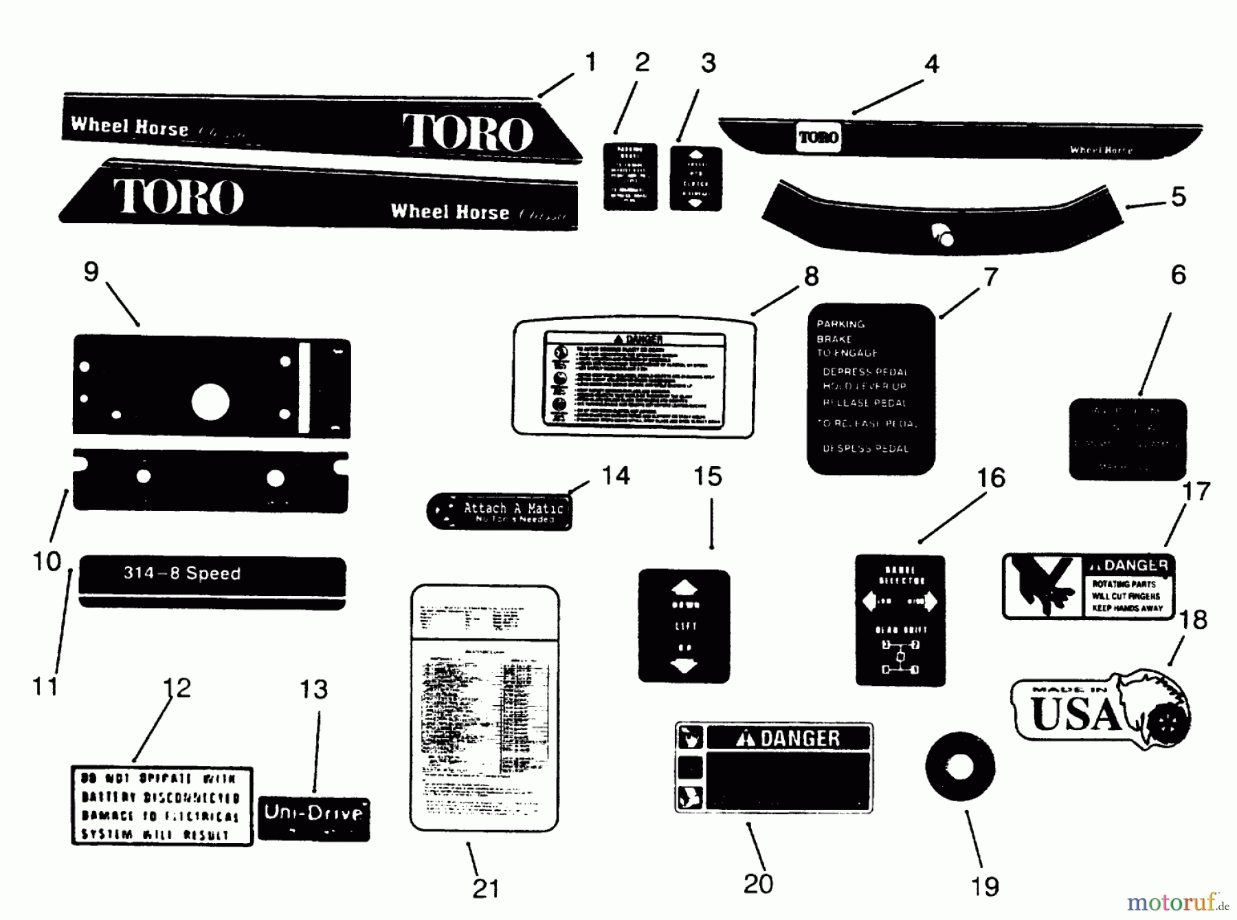  Toro Neu Mowers, Lawn & Garden Tractor Seite 1 73400 (314-8) - Toro 314-8 Garden Tractor, 1993 (3900001-3999999) DECALS
