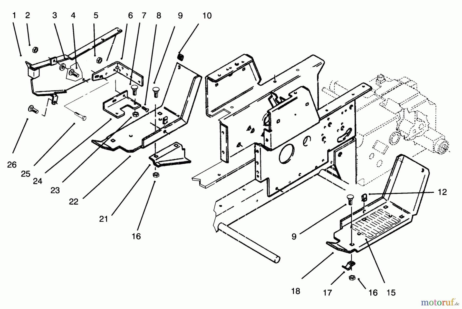 Toro Neu Mowers, Lawn & Garden Tractor Seite 1 73400 (314-8) - Toro 314-8 Garden Tractor, 1995 (5900001-5999999) BELT GUARD & FOOTRESTS