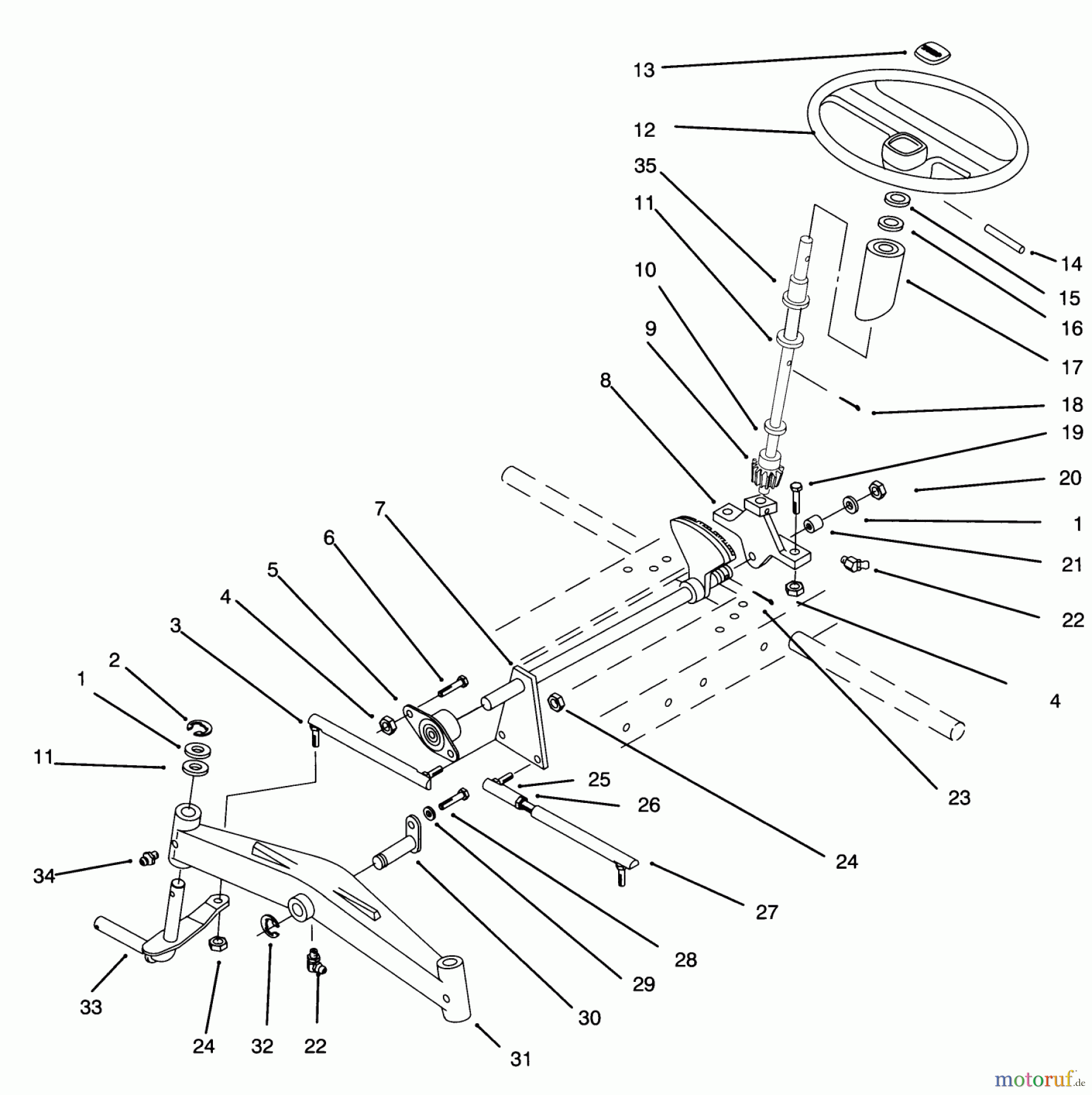 Toro Neu Mowers, Lawn & Garden Tractor Seite 1 73400 (314-8) - Toro 314-8 Garden Tractor, 1996 (SN 6900001-6999999) FRONT AXLE AND STEERING