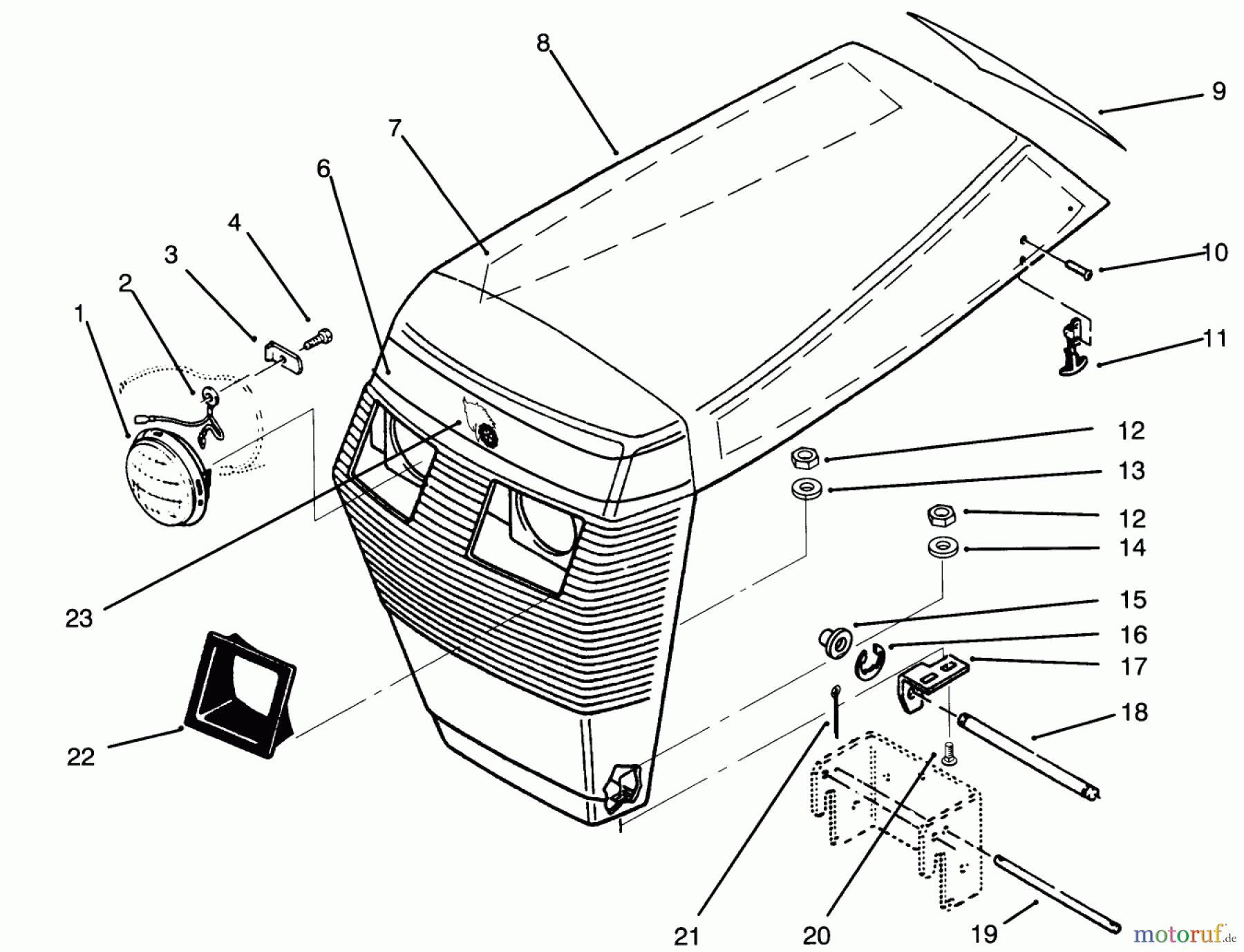  Toro Neu Mowers, Lawn & Garden Tractor Seite 1 73400 (314-8) - Toro 314-8 Garden Tractor, 1996 (SN 6900001-6999999) HOOD ASSEMBLY