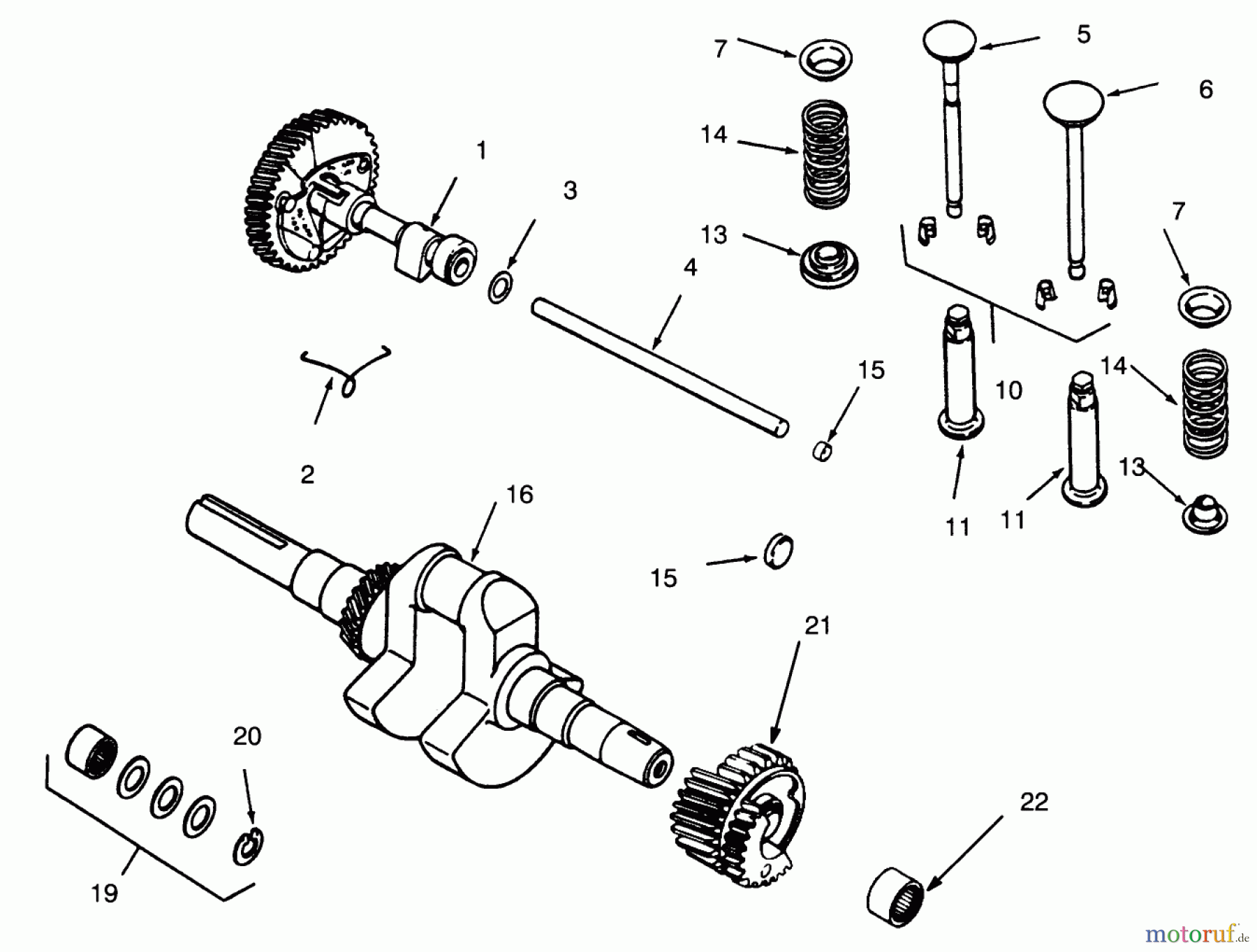 Toro Neu Mowers, Lawn & Garden Tractor Seite 1 73401 (314-H) - Toro 314-H Garden Tractor, 1995 (5900001-5900260) CAMSHAFT, CRANKSHAFT AND VALVES
