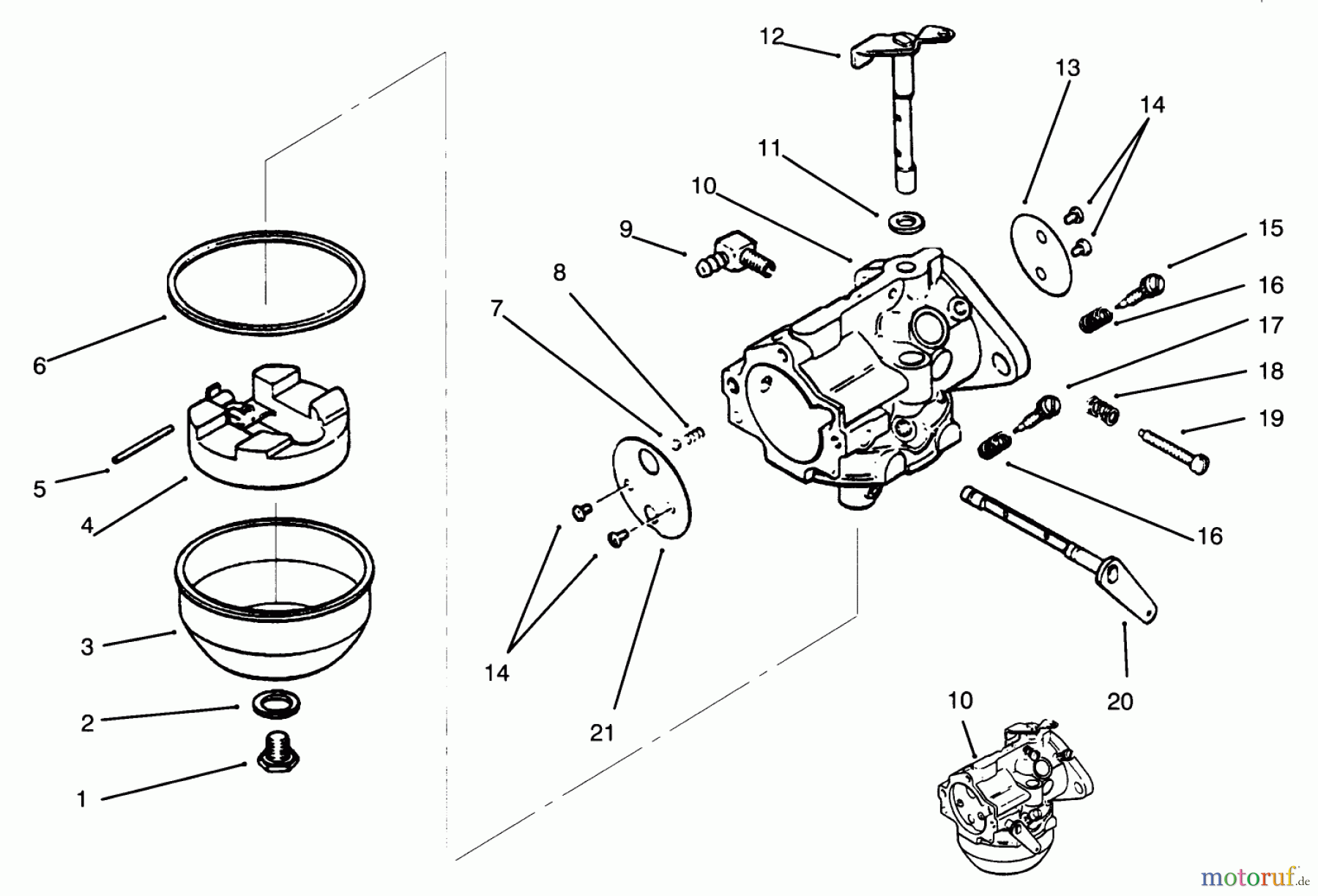 Toro Neu Mowers, Lawn & Garden Tractor Seite 1 73401 (314-H) - Toro 314-H Garden Tractor, 1995 (5900001-5900260) CARBURETOR