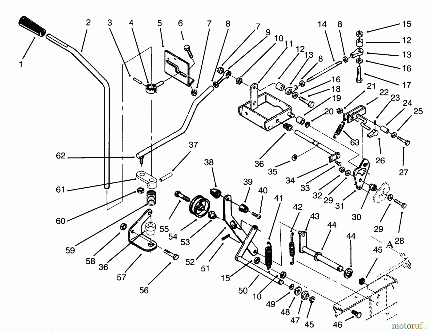  Toro Neu Mowers, Lawn & Garden Tractor Seite 1 73401 (314-H) - Toro 314-H Garden Tractor, 1994 (4900001-4999999) CLUTCH, BRAKE MOTION CONTROL LINKAGE