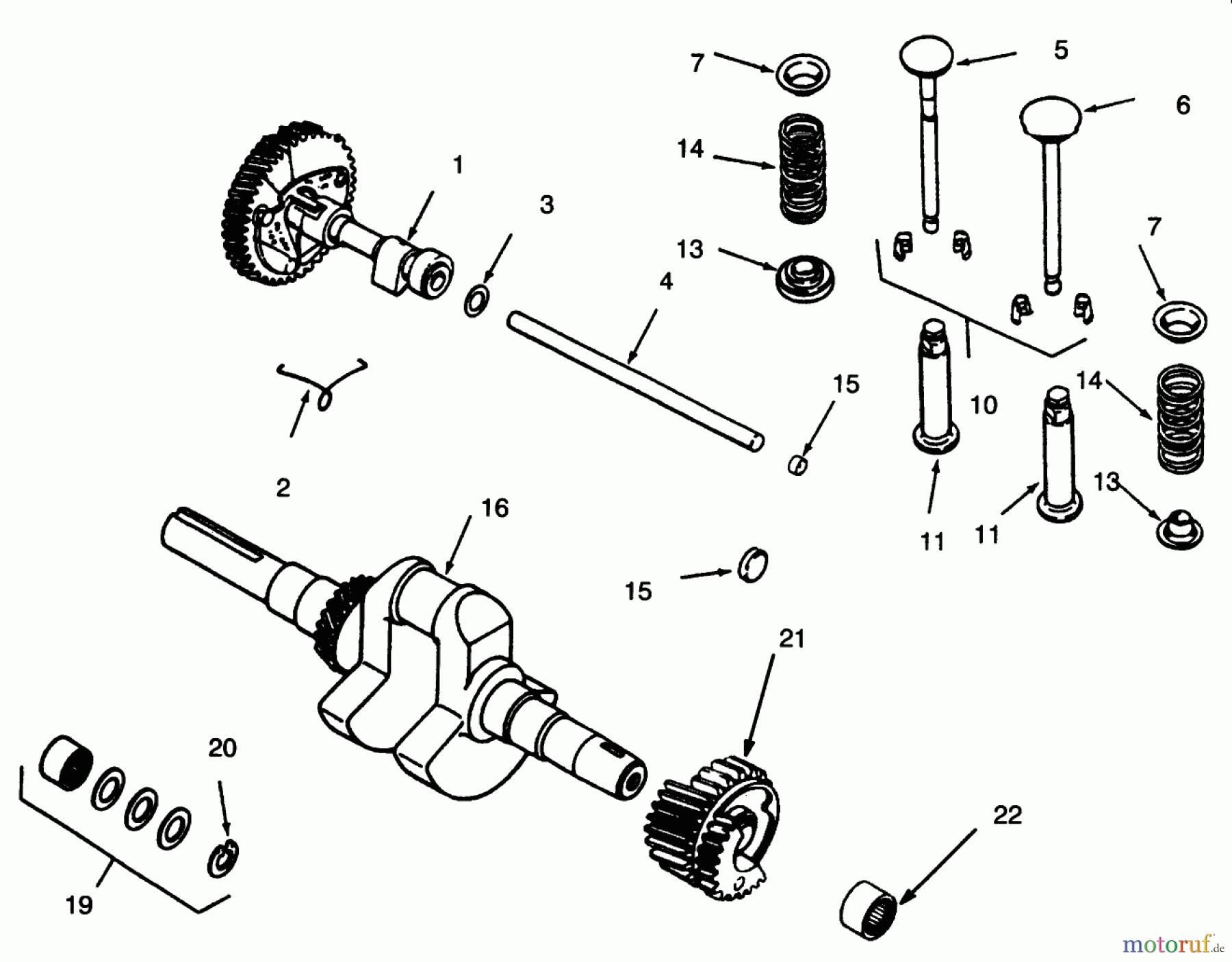 Toro Neu Mowers, Lawn & Garden Tractor Seite 1 73401 (314-H) - Toro 314-H Garden Tractor, 1996 (6900001-6999999) CAMSHAFT, CRANKSHAFT AND VALVES
