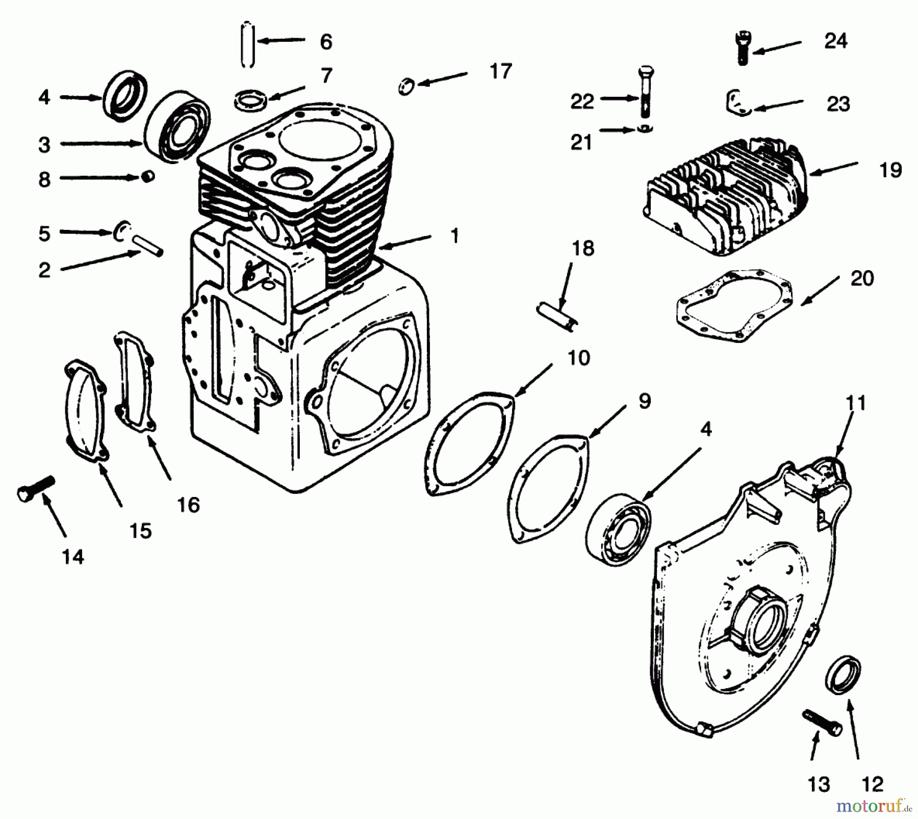 Toro Neu Mowers, Lawn & Garden Tractor Seite 1 73401 (314-H) - Toro 314-H Garden Tractor, 1996 (6900001-6999999) CRANKCASE AND CYLINDER HEAD