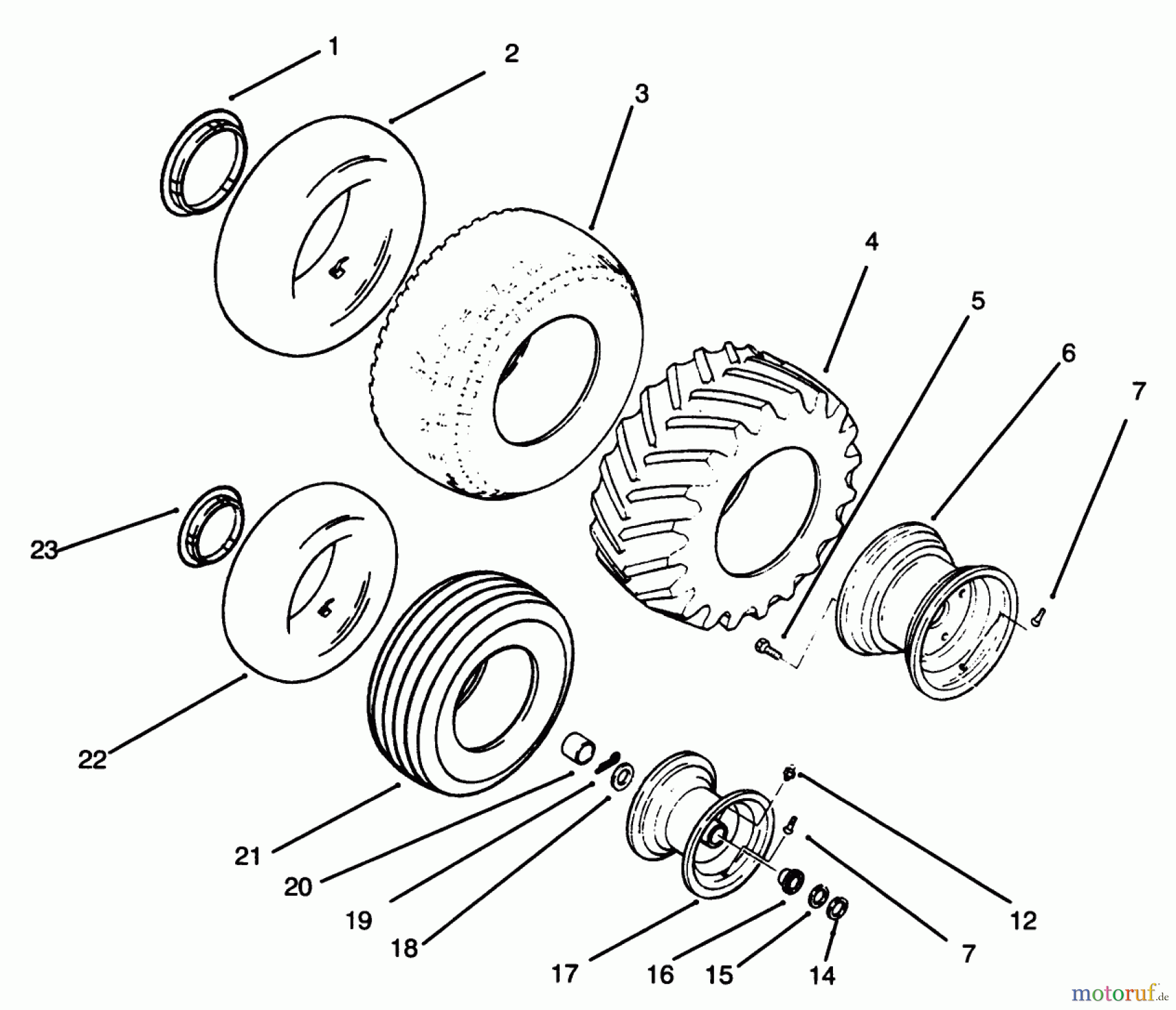 Toro Neu Mowers, Lawn & Garden Tractor Seite 1 73401 (314-H) - Toro 314-H Garden Tractor, 1996 (6900001-6999999) WHEELS AND TIRES