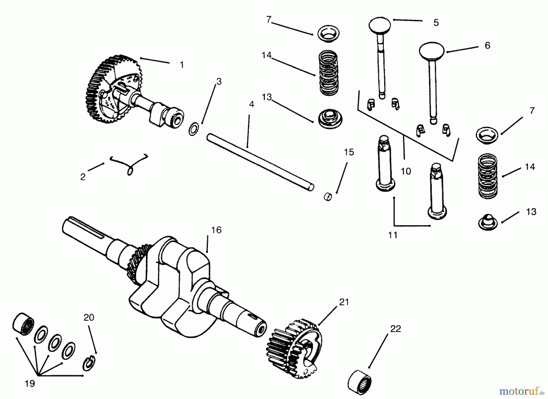 Toro Neu Mowers, Lawn & Garden Tractor Seite 1 73402 (314-8) - Toro 314-8 Garden Tractor, 1996 (6900001-6999999) CAMSHAFT, CRANKSHAFT AND VALVES