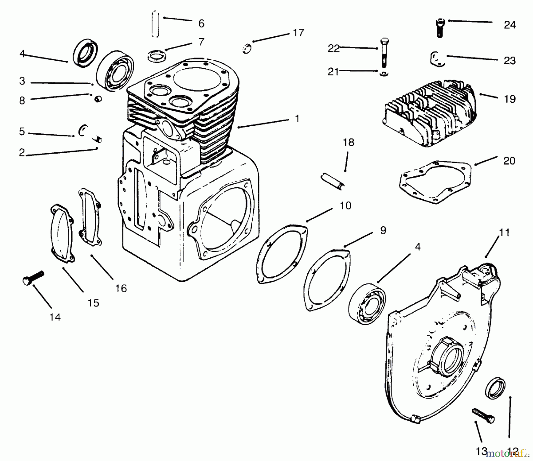 Toro Neu Mowers, Lawn & Garden Tractor Seite 1 73402 (314-8) - Toro 314-8 Garden Tractor, 1996 (6900001-6999999) CRANKCASE AND CYLINDER HEAD