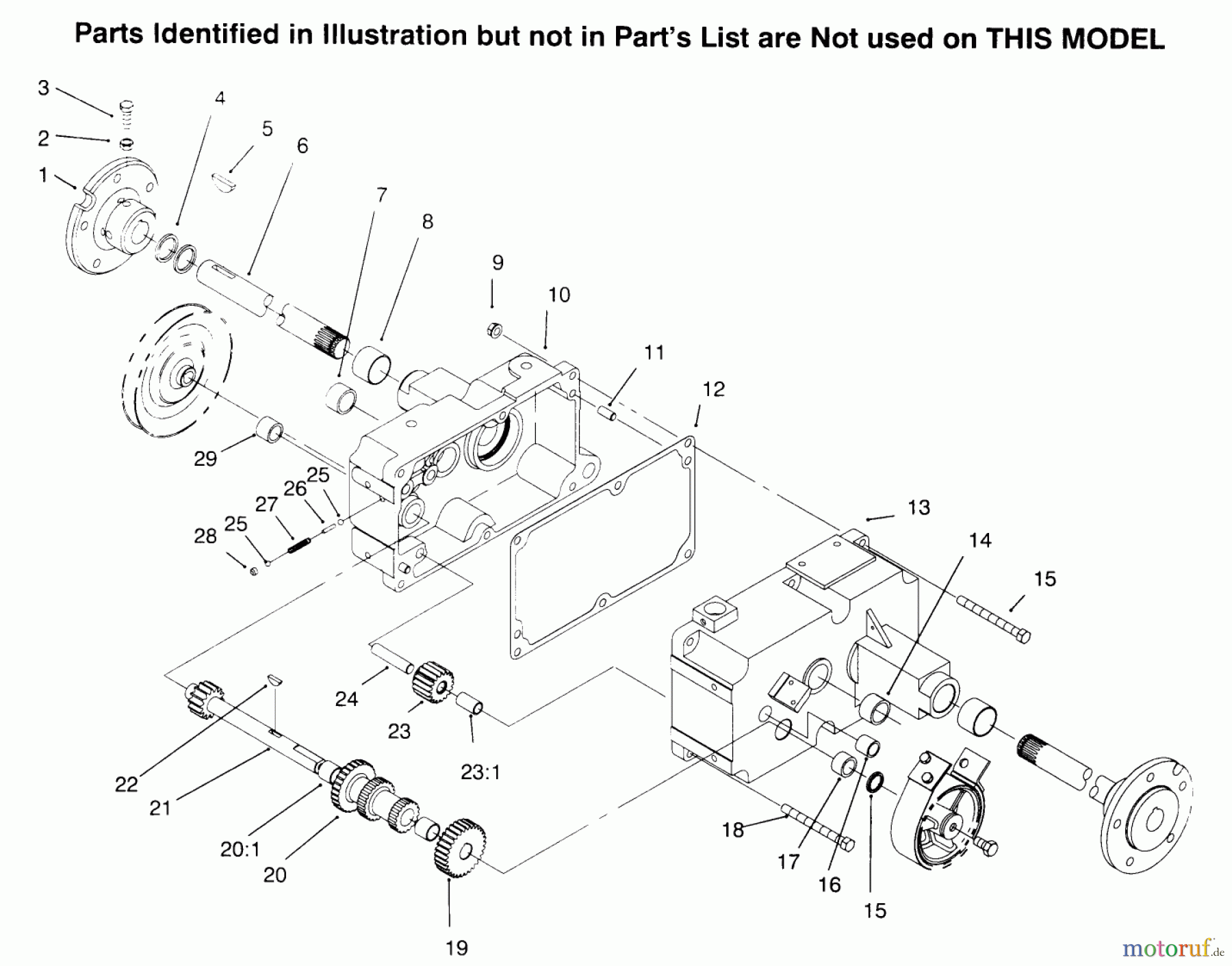 Toro Neu Mowers, Lawn & Garden Tractor Seite 1 73402 (314-8) - Toro 314-8 Garden Tractor, 1996 (6900001-6999999) TRANSMISSION 8-SPEED 8 PINION #1