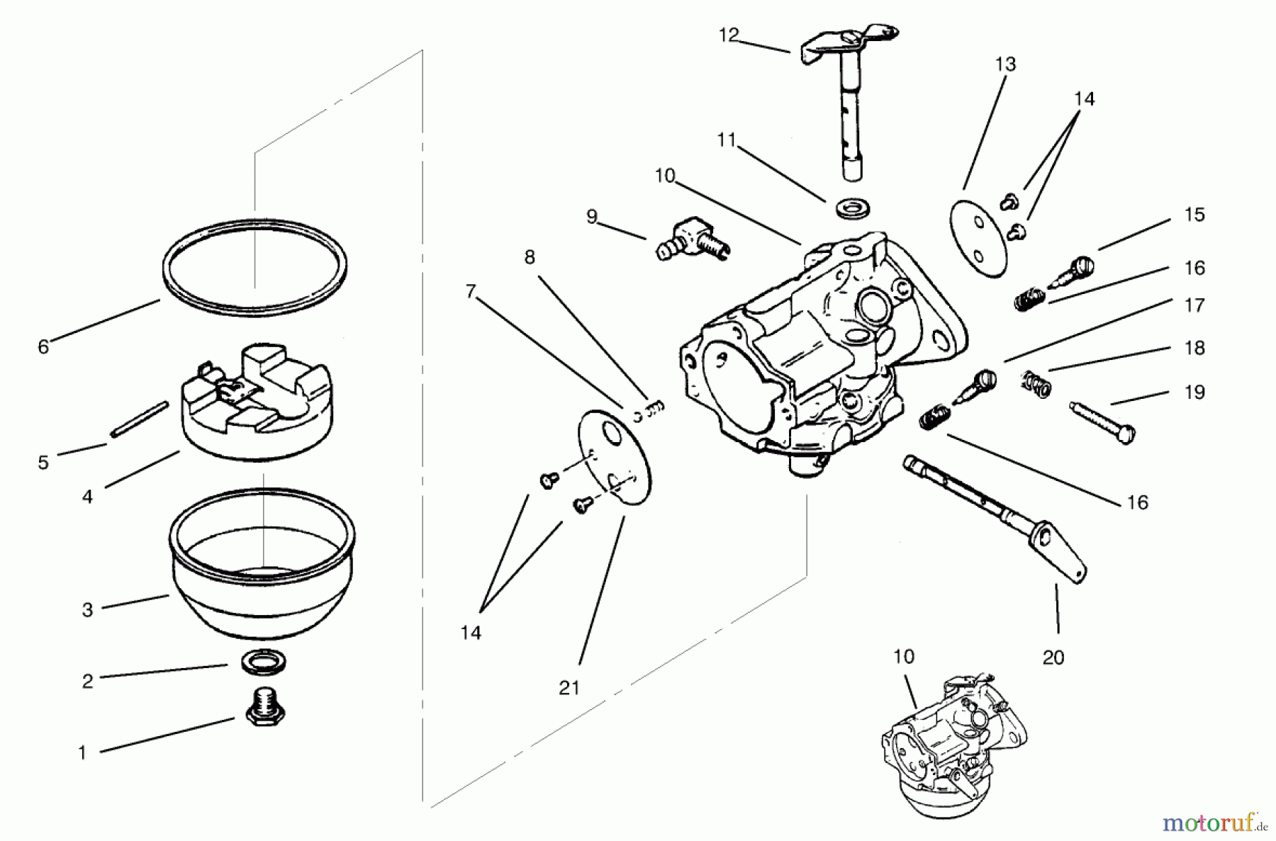 Toro Neu Mowers, Lawn & Garden Tractor Seite 1 73402 (314-8) - Toro 314-8 Garden Tractor, 1997 (7900001-7999999) CARBURETOR