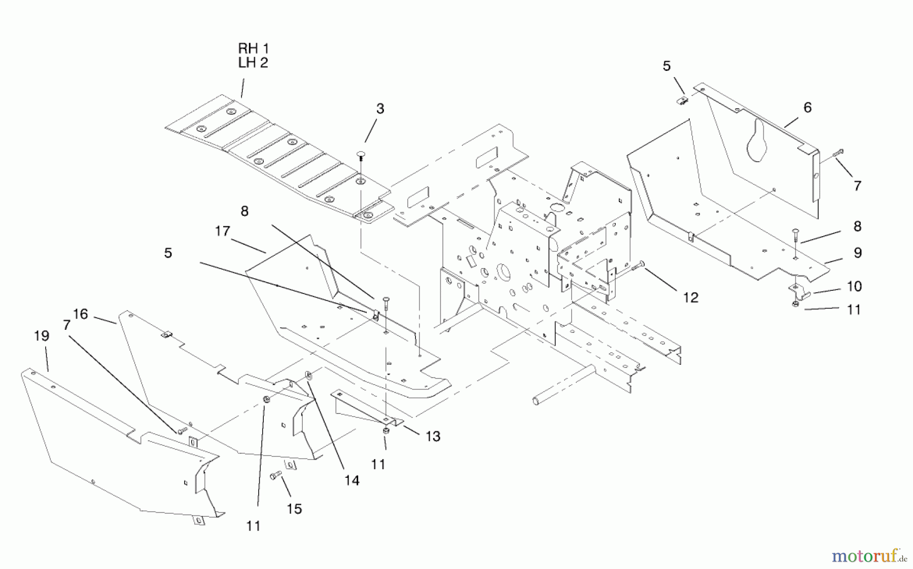 Toro Neu Mowers, Lawn & Garden Tractor Seite 1 73402 (314-8) - Toro 314-8 Garden Tractor, 1997 (7900001-7999999) FOOTREST & HOODSTAND SIDE COVERS