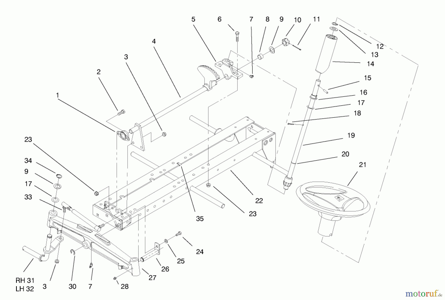 Toro Neu Mowers, Lawn & Garden Tractor Seite 1 73402 (314-8) - Toro 314-8 Garden Tractor, 1997 (7900001-7999999) FRAME AXLE AND STEERING SYSTEM