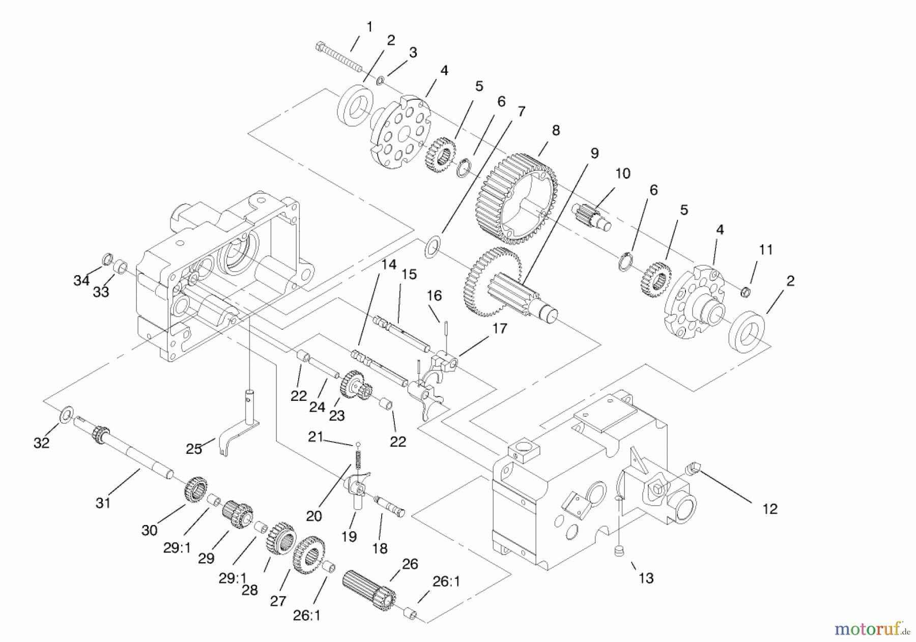 Toro Neu Mowers, Lawn & Garden Tractor Seite 1 73402 (314-8) - Toro 314-8 Garden Tractor, 1997 (7900001-7999999) TRANSMISSION 8-SPEED 8 PINION #2