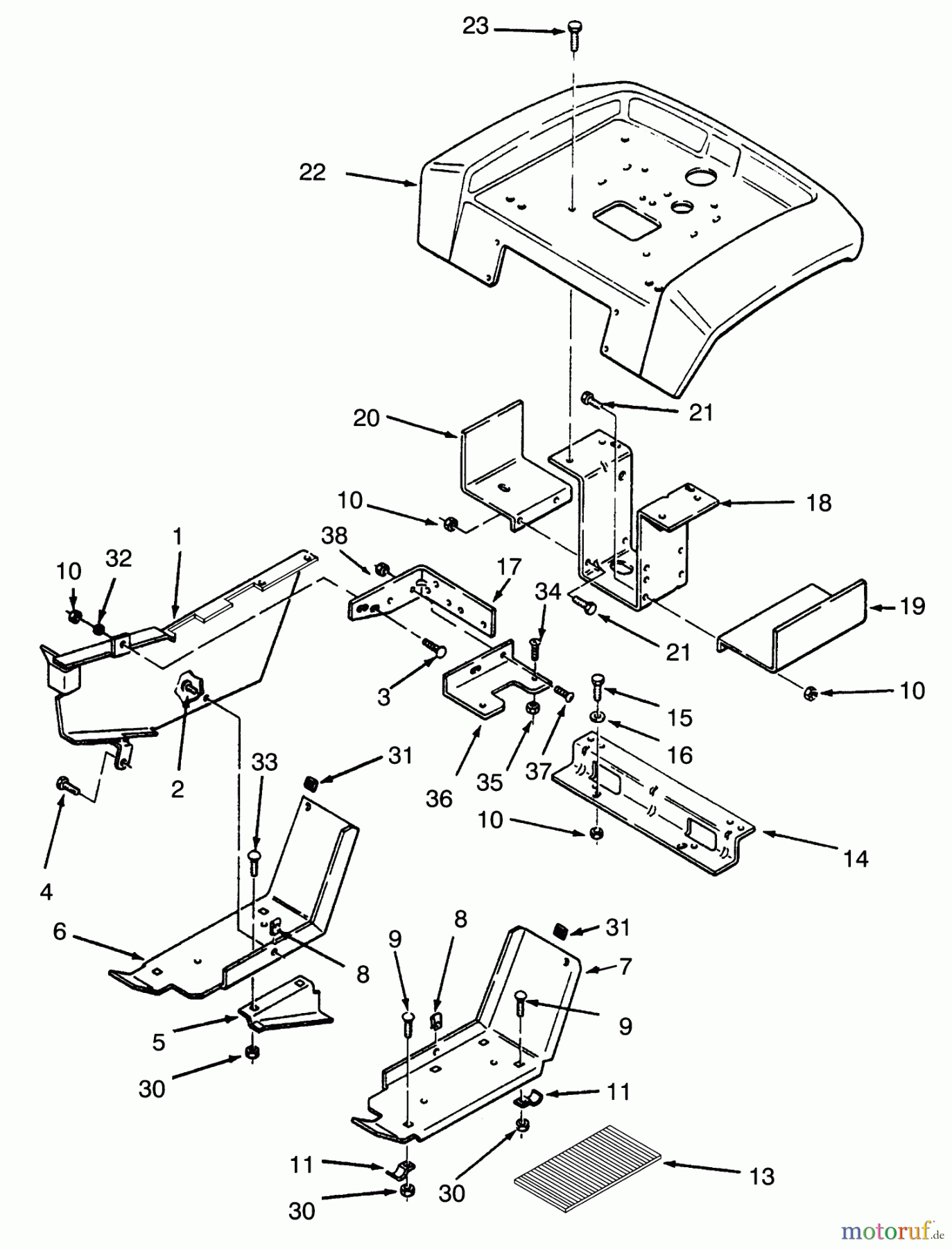 Toro Neu Mowers, Lawn & Garden Tractor Seite 1 73420 (416-8) - Toro 416-8 Garden Tractor, 1993 (3900001-3999999) FENDER AND SUPPORTS