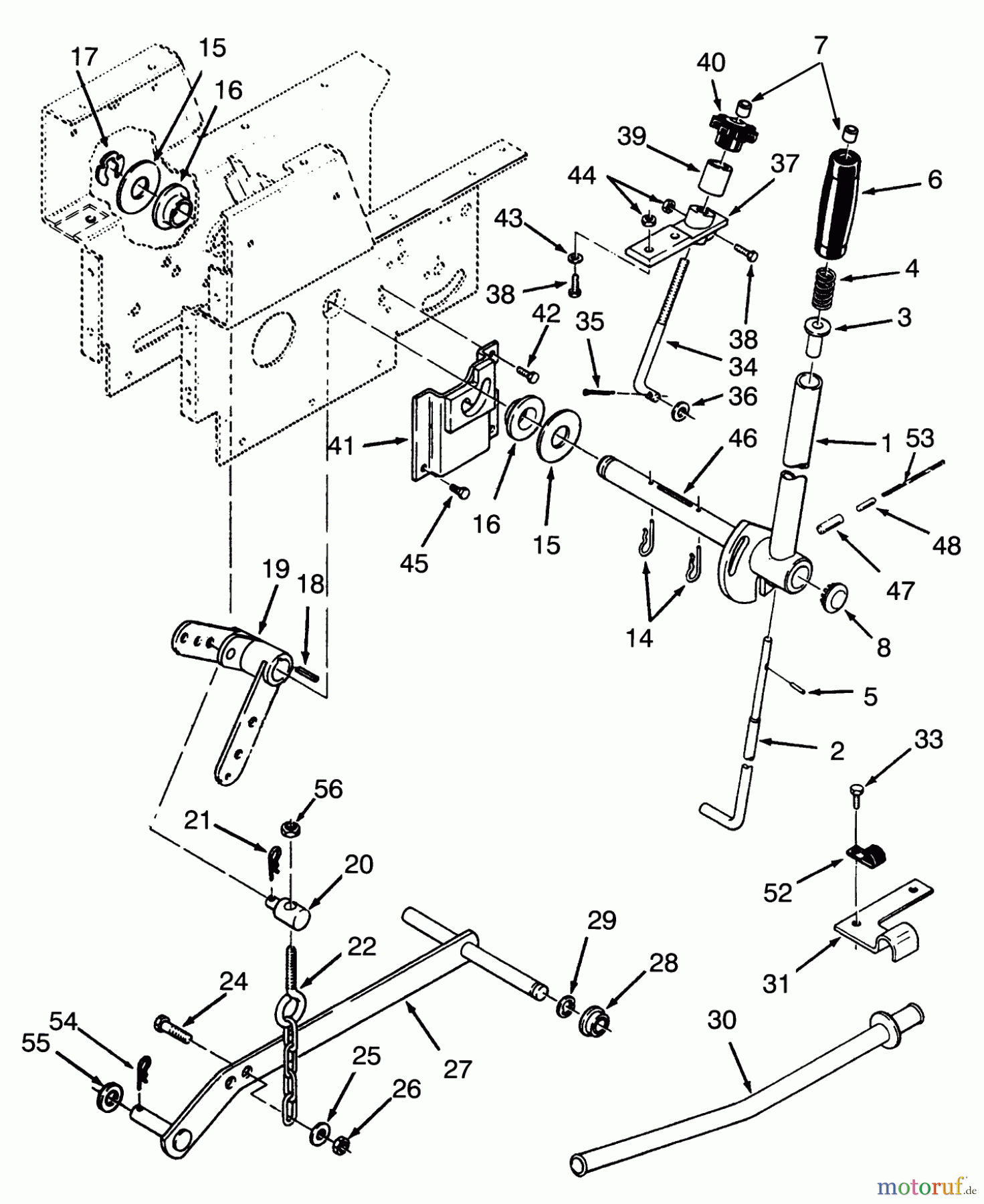 Toro Neu Mowers, Lawn & Garden Tractor Seite 1 73420 (416-8) - Toro 416-8 Garden Tractor, 1993 (3900001-3999999) MANUAL LIFT LINKAGE
