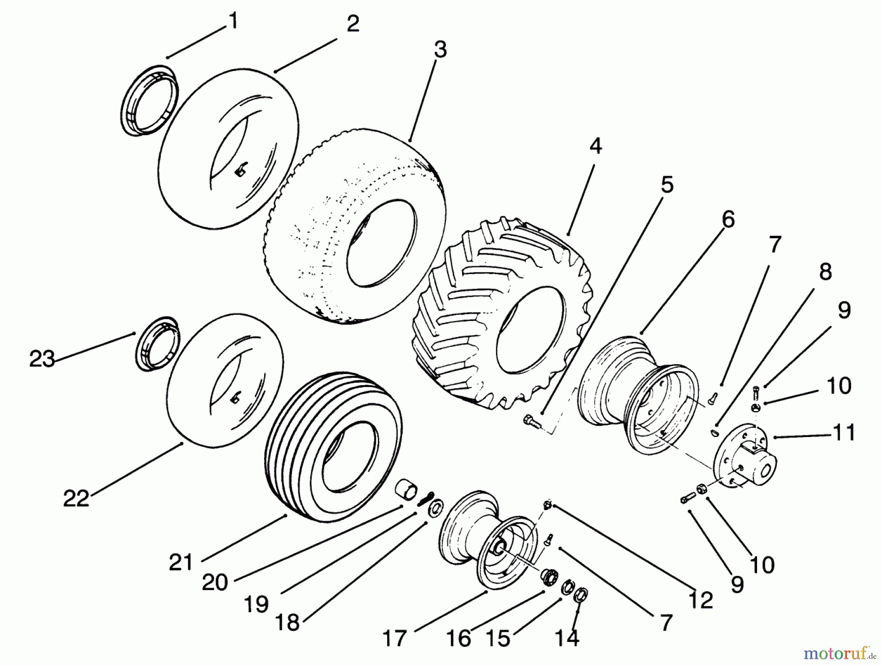 Toro Neu Mowers, Lawn & Garden Tractor Seite 1 73420 (416-8) - Toro 416-8 Garden Tractor, 1993 (3900001-3999999) WHEELS AND TIRES