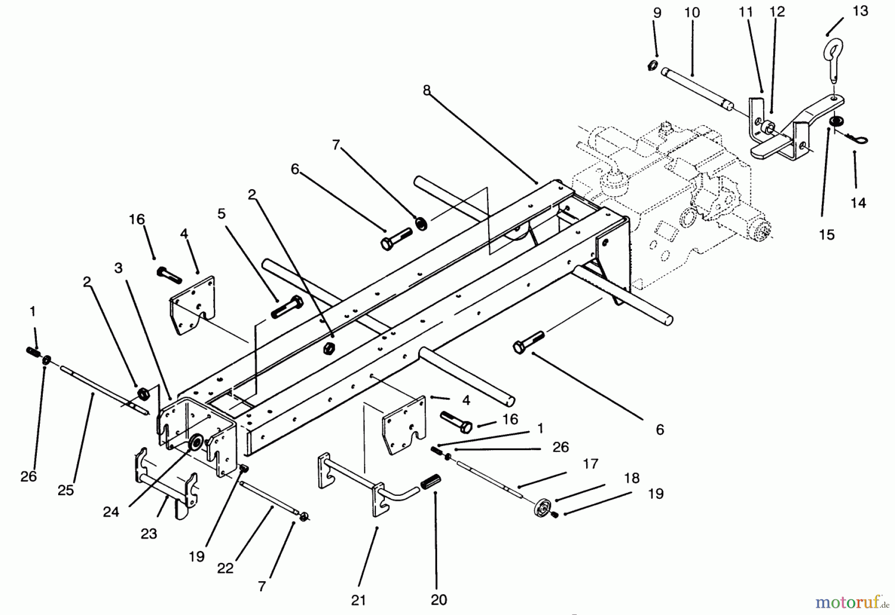 Toro Neu Mowers, Lawn & Garden Tractor Seite 1 73420 (416-8) - Toro 416-8 Garden Tractor, 1994 (4900001-4999999) FRAME & HITCHES