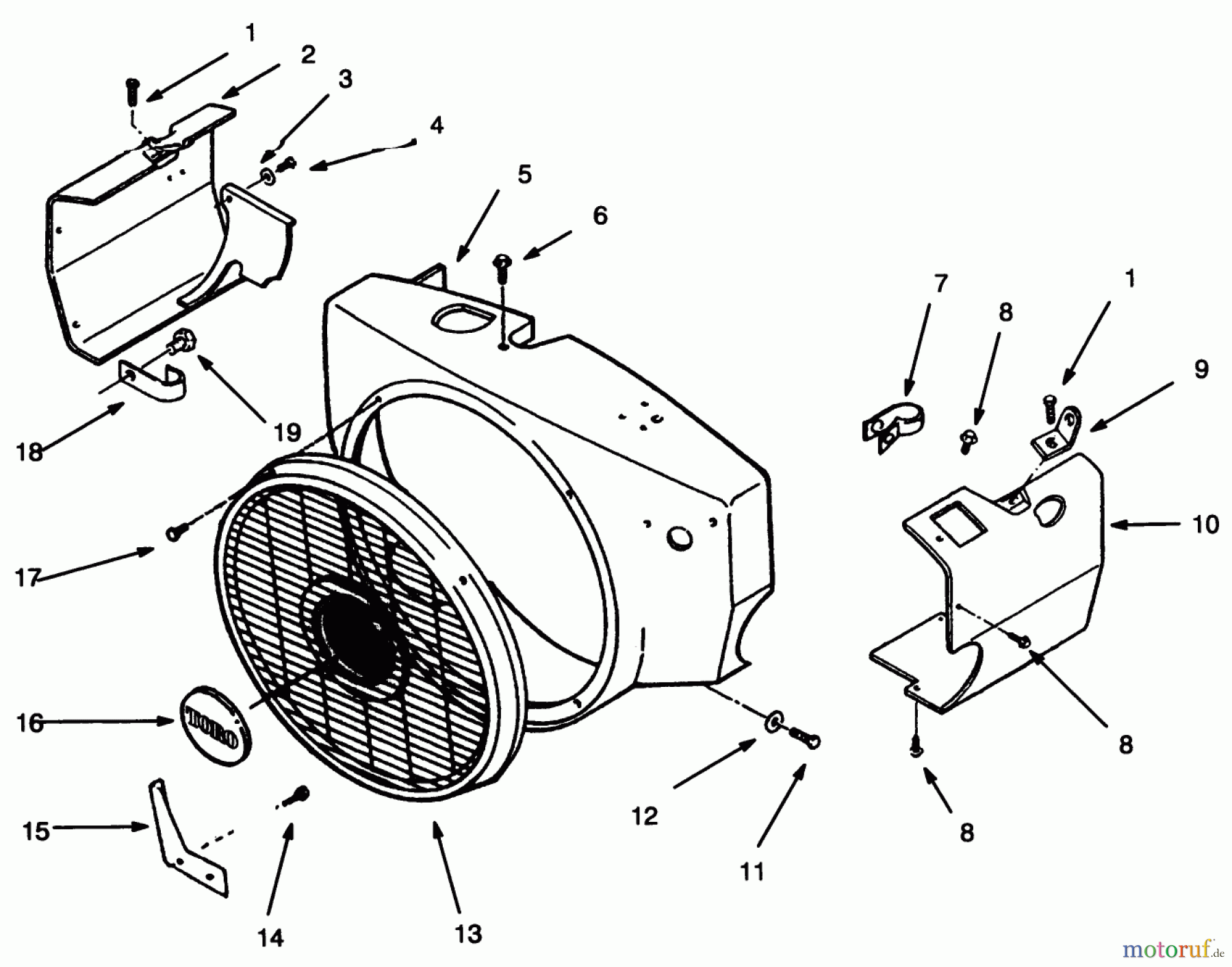 Toro Neu Mowers, Lawn & Garden Tractor Seite 1 73420 (416-8) - Toro 416-8 Garden Tractor, 1996 (6900001-6999999) BLOWER HOUSING