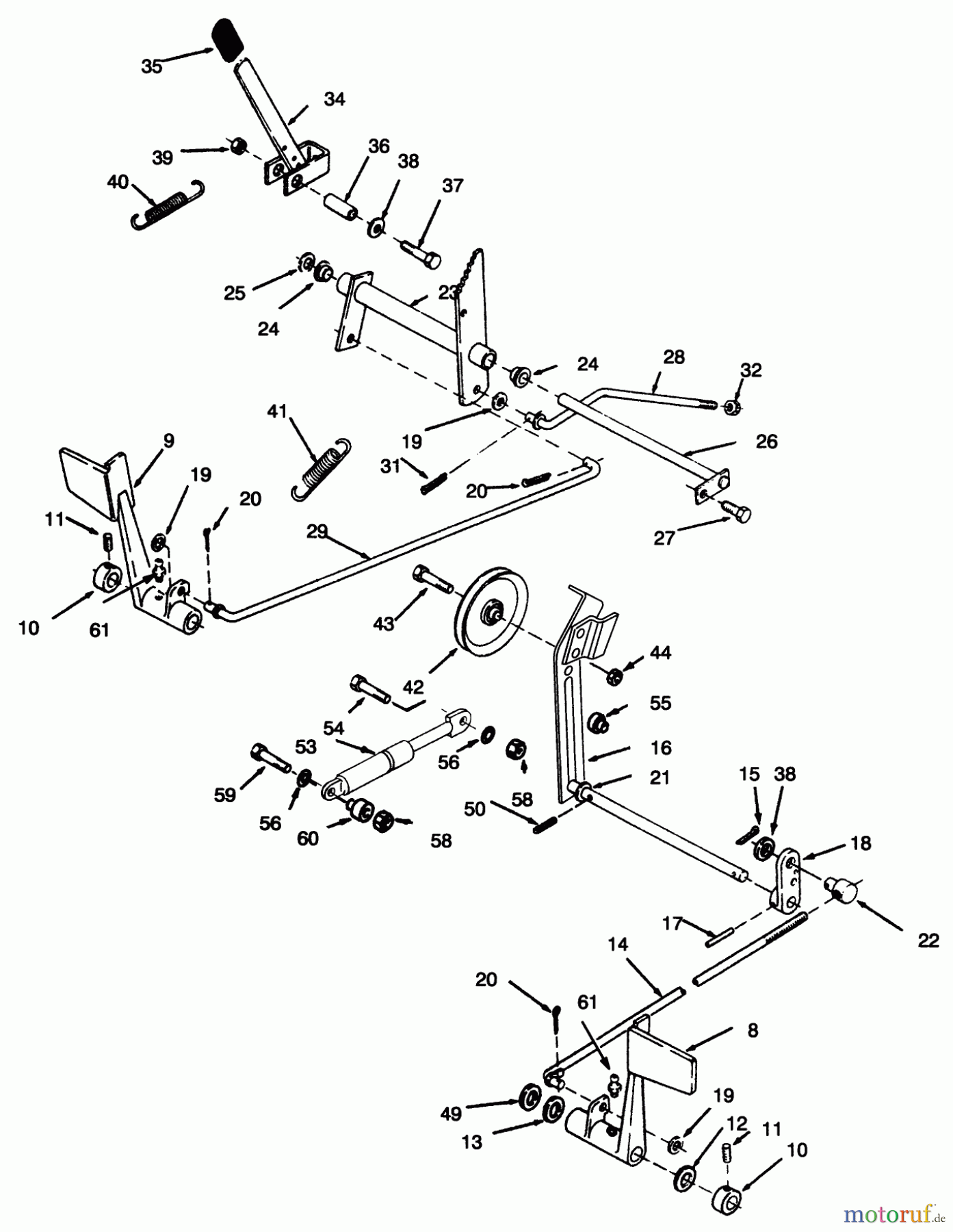 Toro Neu Mowers, Lawn & Garden Tractor Seite 1 73420 (416-8) - Toro 416-8 Garden Tractor, 1996 (6900001-6999999) CLUTCH, BRAKE AND SPEED CONTROL LINKAGE