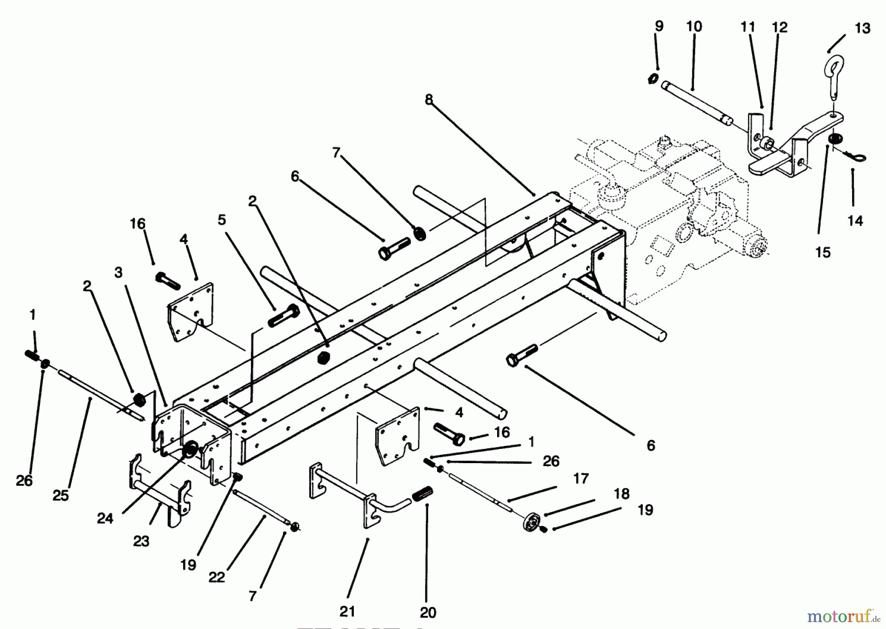 Toro Neu Mowers, Lawn & Garden Tractor Seite 1 73420 (416-8) - Toro 416-8 Garden Tractor, 1996 (6900001-6999999) FRAME & HITCHES