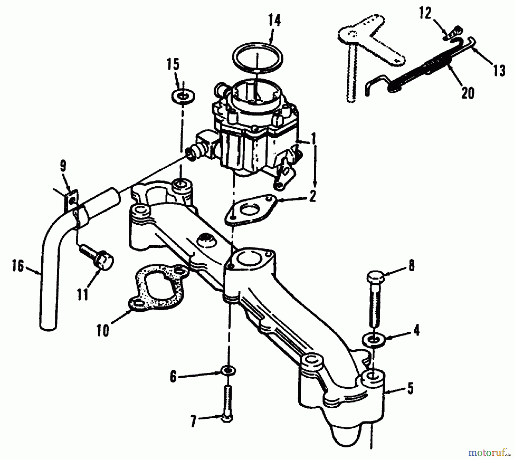 Toro Neu Mowers, Lawn & Garden Tractor Seite 1 73420 (416-8) - Toro 416-8 Garden Tractor, 1996 (6900001-6999999) INTAKE MANIFOLD AND CARBURETOR