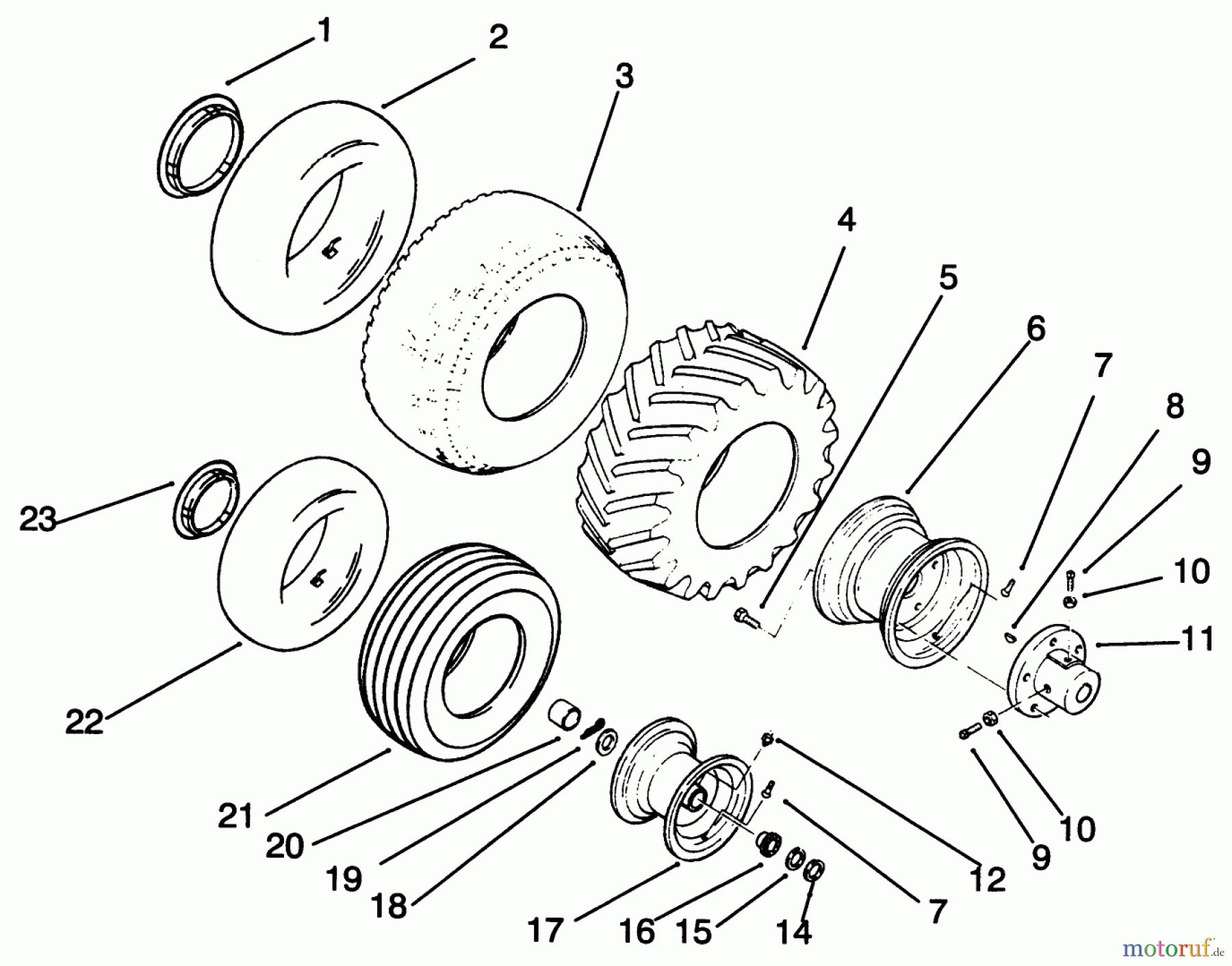 Toro Neu Mowers, Lawn & Garden Tractor Seite 1 73420 (416-8) - Toro 416-8 Garden Tractor, 1996 (6900001-6999999) WHEELS AND TIRES