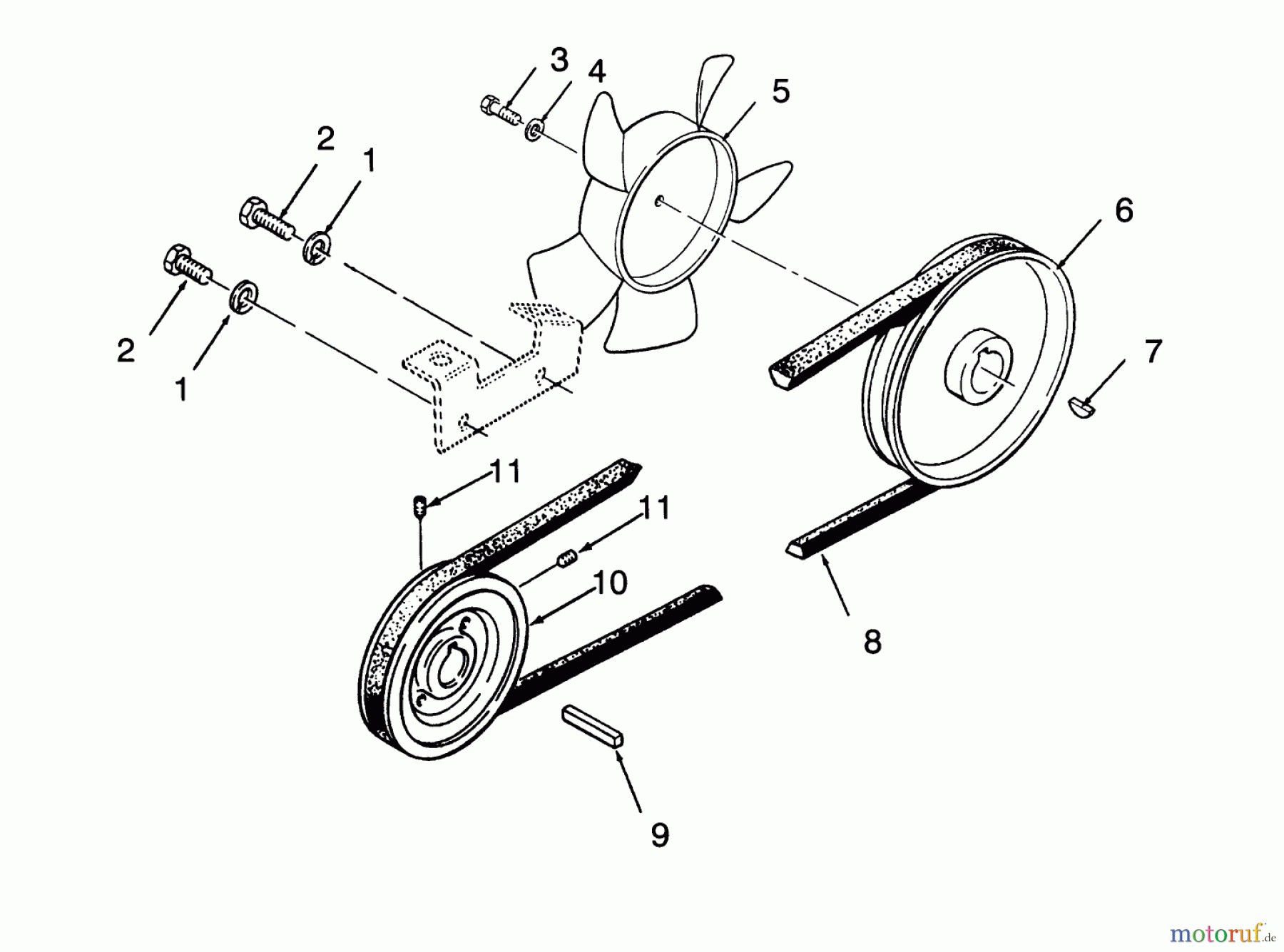 Toro Neu Mowers, Lawn & Garden Tractor Seite 1 73421 (416-H) - Toro 416-H Garden Tractor, 1993 (3900001-3999999) DRIVE BELT AND PULLEYS