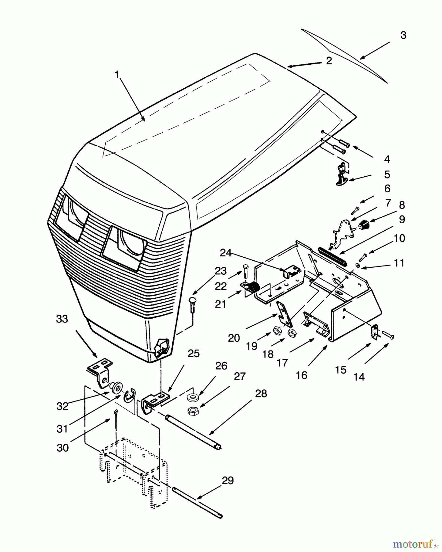 Toro Neu Mowers, Lawn & Garden Tractor Seite 1 73421 (416-H) - Toro 416-H Garden Tractor, 1993 (3900001-3999999) HOOD ASSEMBLY