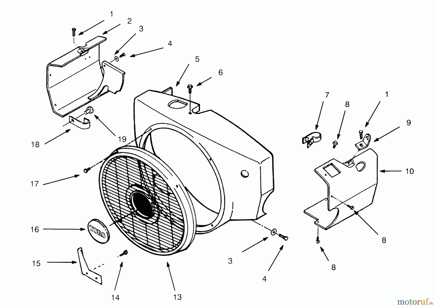 Toro Neu Mowers, Lawn & Garden Tractor Seite 1 73421 (416-H) - Toro 416-H Garden Tractor, 1995 (5900001-5901046) BLOWER HOUSING