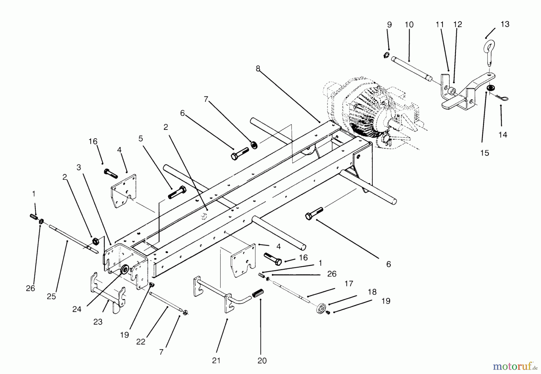 Toro Neu Mowers, Lawn & Garden Tractor Seite 1 73421 (416-H) - Toro 416-H Garden Tractor, 1995 (5900001-5901046) FRAME & HITCHES