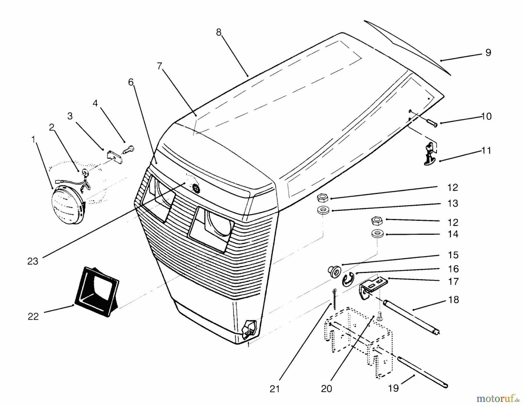  Toro Neu Mowers, Lawn & Garden Tractor Seite 1 73421 (416-H) - Toro 416-H Garden Tractor, 1994 (4900001-4999999) HOOD ASSEMBLY