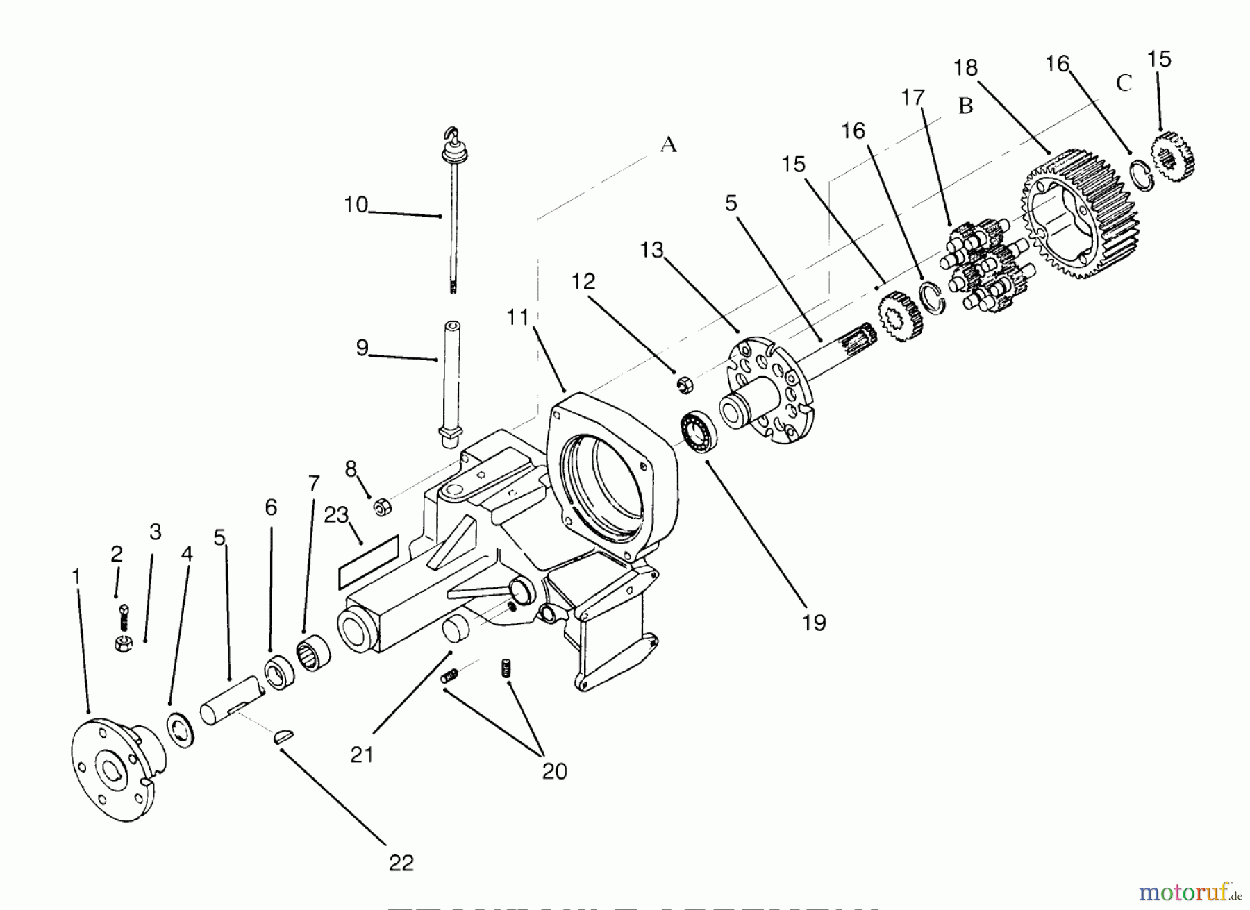 Toro Neu Mowers, Lawn & Garden Tractor Seite 1 73421 (416-H) - Toro 416-H Garden Tractor, 1994 (4900001-4999999) TRANSAXLE ASSEMBLY #1