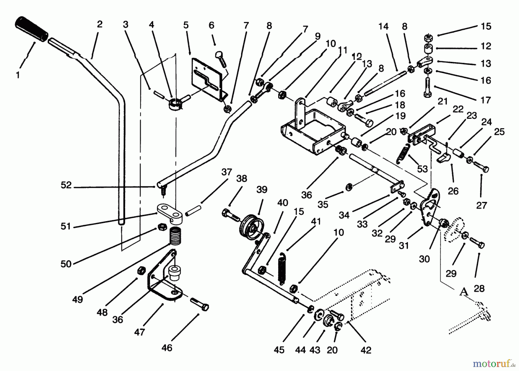 Toro Neu Mowers, Lawn & Garden Tractor Seite 1 73421 (416-H) - Toro 416-H Garden Tractor, 1995 (5901047-5999999) CLUTCH, BRAKE MOTION CONTROL LINKAGE