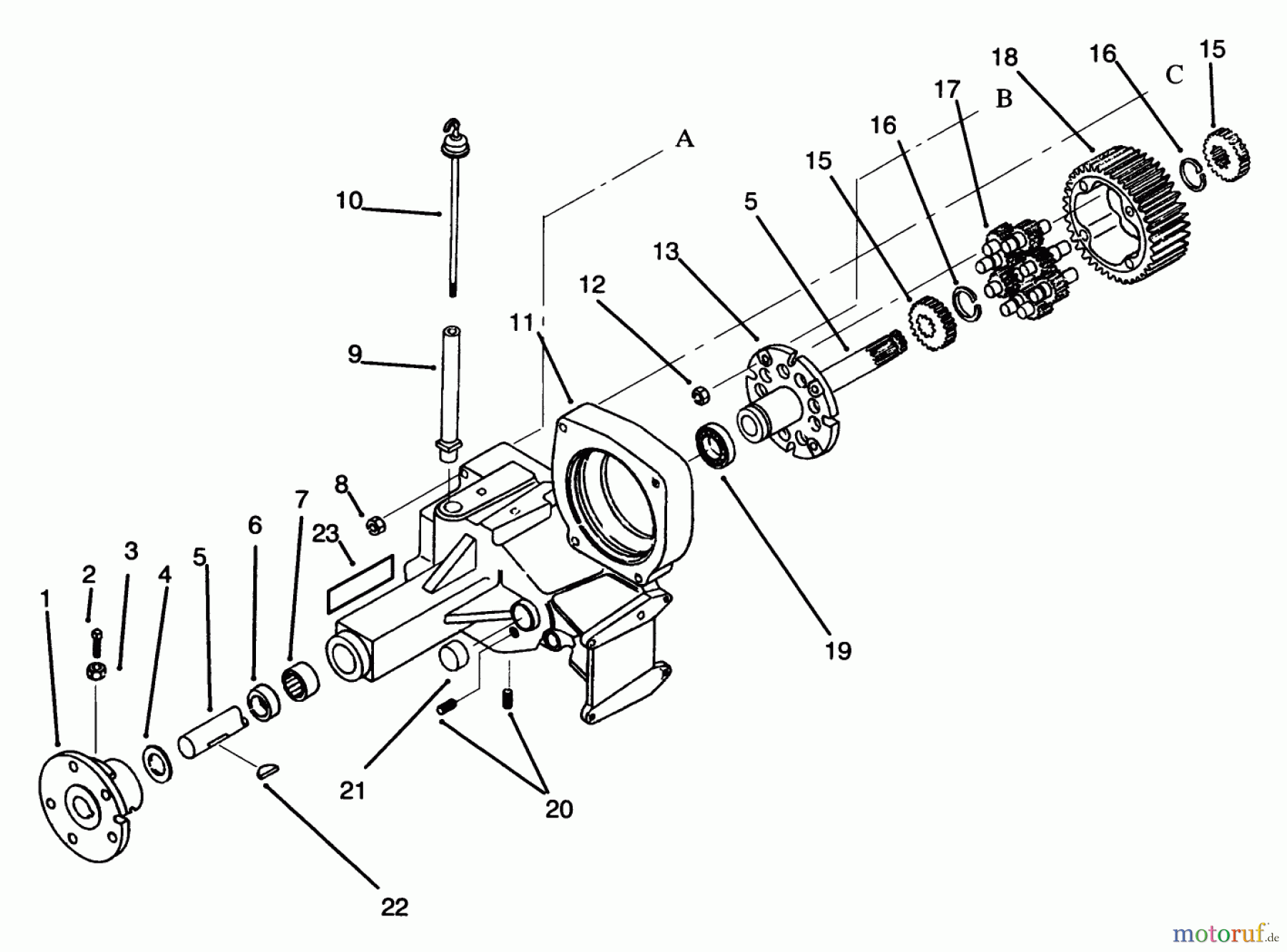 Toro Neu Mowers, Lawn & Garden Tractor Seite 1 73421 (416-H) - Toro 416-H Garden Tractor, 1996 (6900001-6999999) TRANSAXLE ASSEMBLY #1